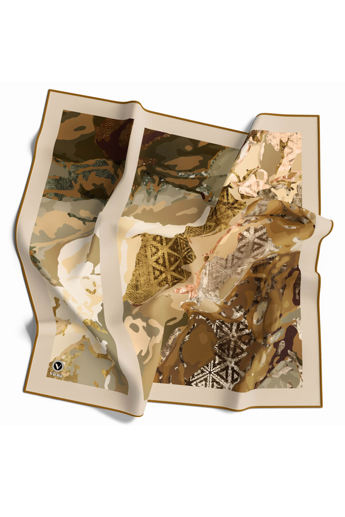Twill Etnil ve Batik Desenli Hardal Renkli 90x90 Eşarp (İpek İçermez) Dikim Şekli : El Dikişi