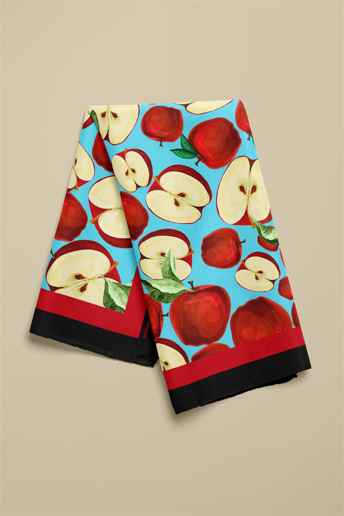 G65 Kadın Kırmızı Krem Apple Desenli 50x50 Bandana HYL DG01058-22