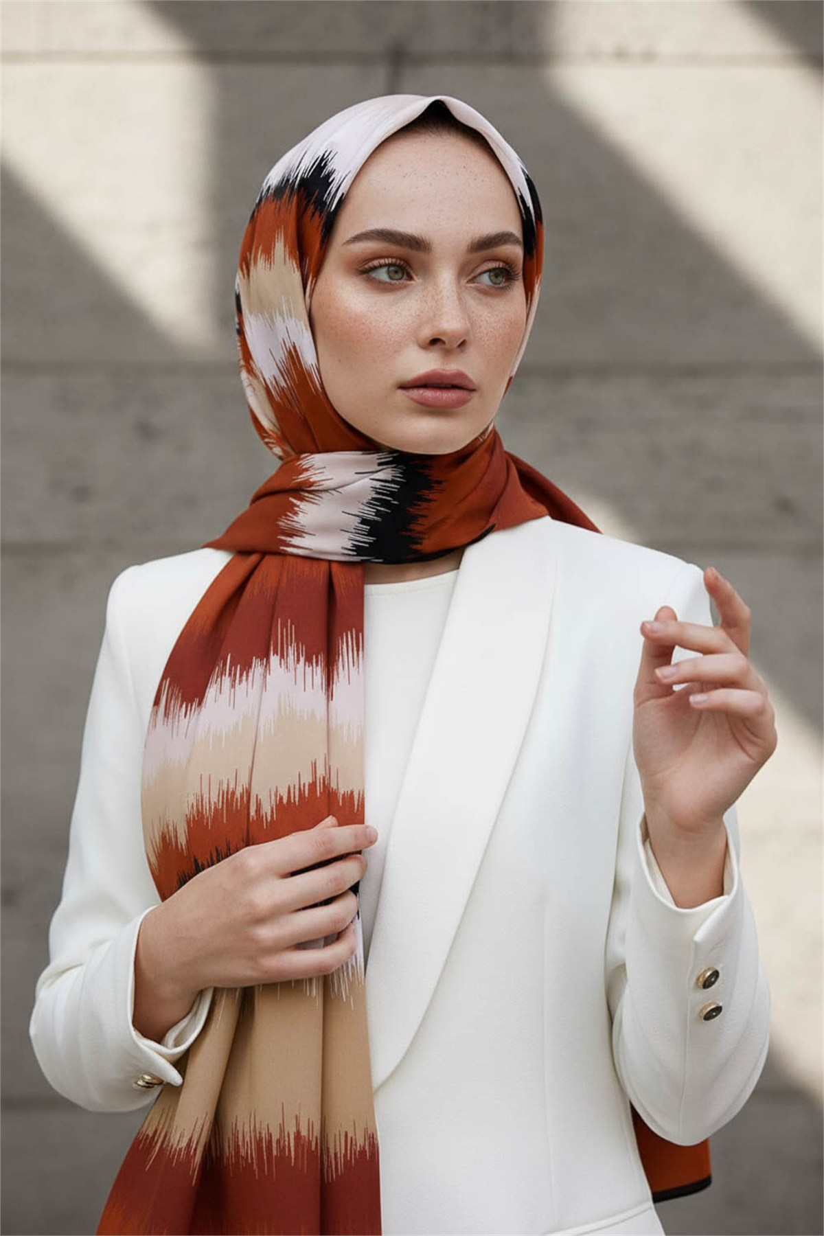 KREP FREKANS DESENLİ TABA RENKLİ 75X195 KIRIŞMAZ ŞAL