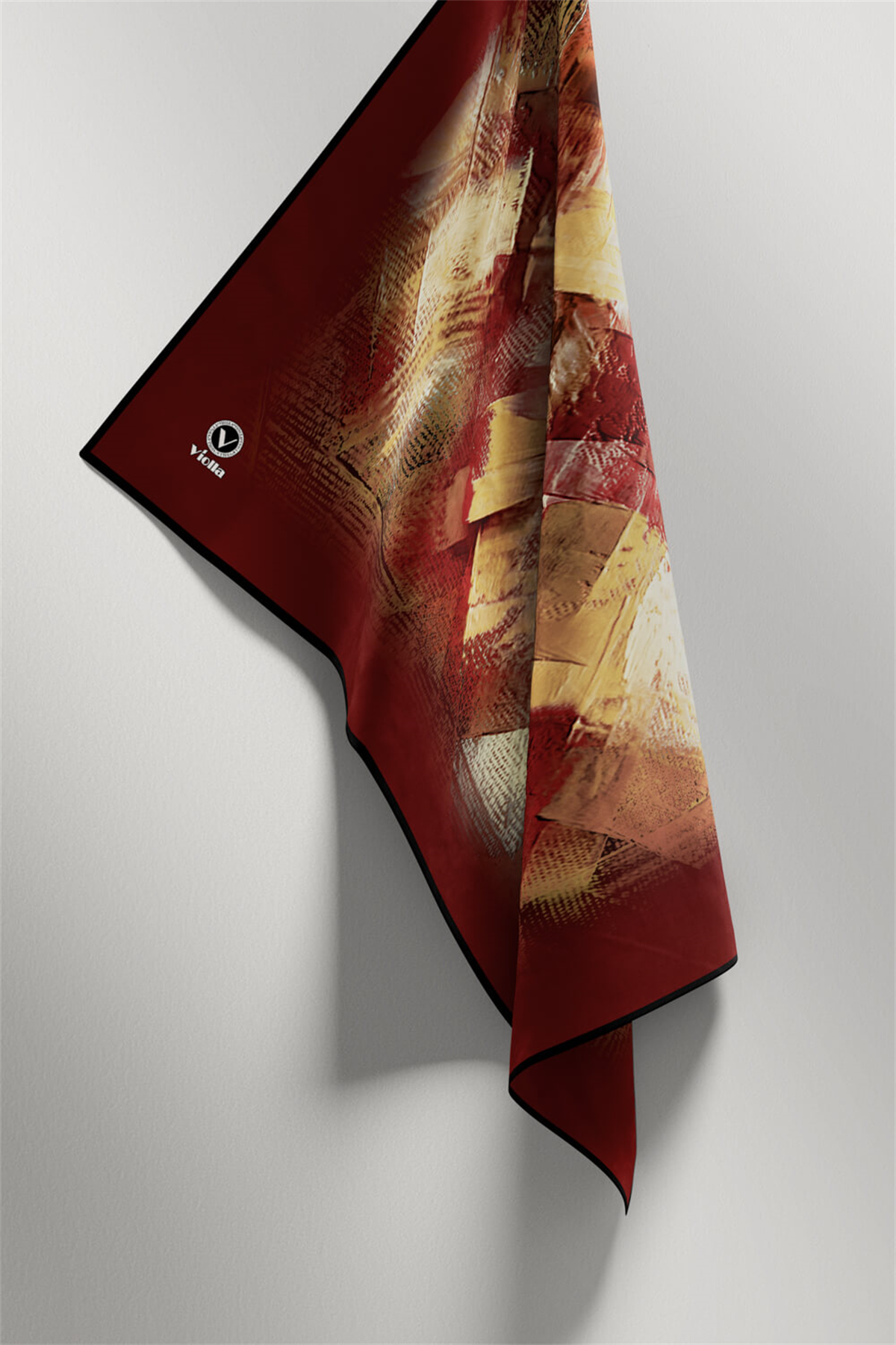 Twill Fırça Efektli Desenli Bordo Renkli 90x90 Eşarp (İpek İçermez) Kenar Dikiş Şekli El Dikişli