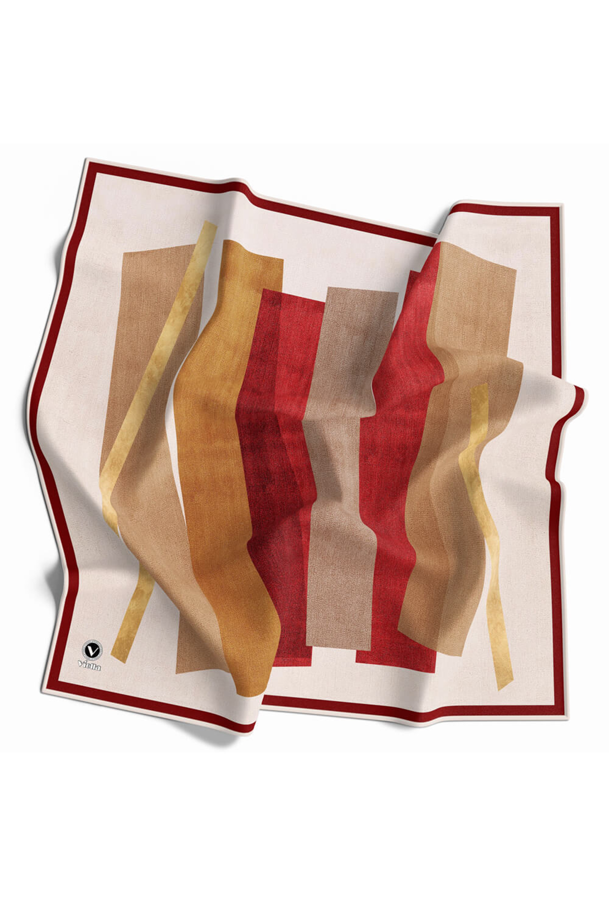 Twill Geometrik Desenli Bordo Renkli 90x90 Eşarp (İpek İçermez) Kenar Dikiş Şekli El Dikişli