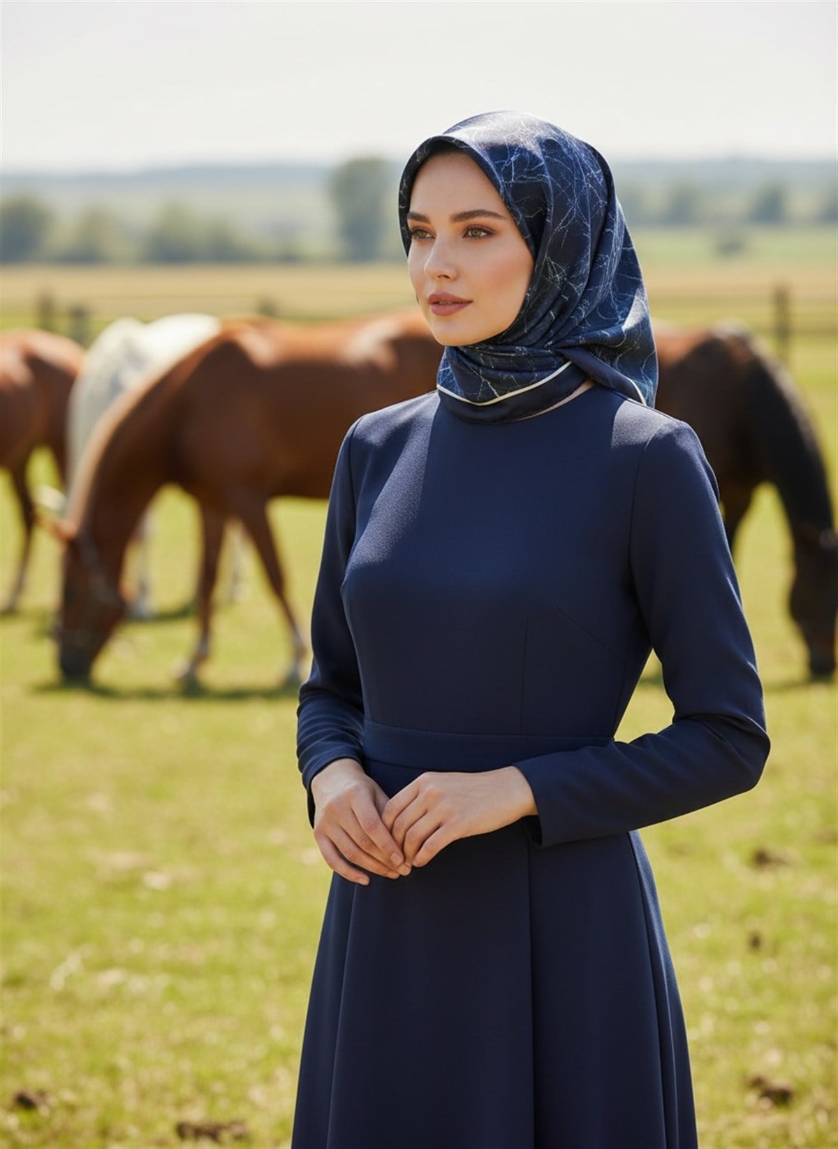 %100 Twill İpek Mermer Desenli Lacivert Renkli 90x90 Eşarp Dikim Şekli : El Dikişi