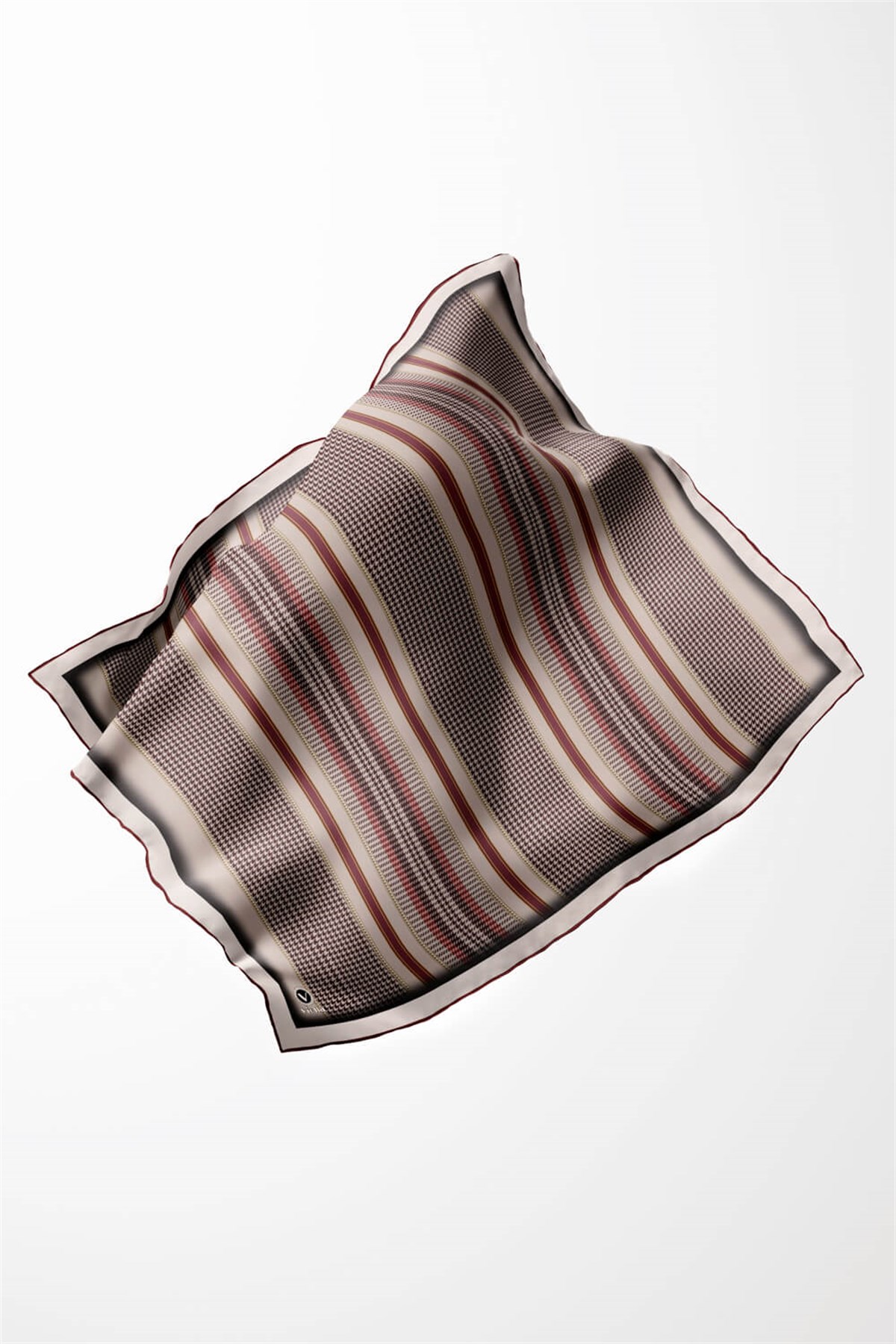 Twill Kazayaklı Şerit Desenli Bej Renkli 90x90 Eşarp (İpek İçermez) Kenar Dikiş Şekli El Dikişli