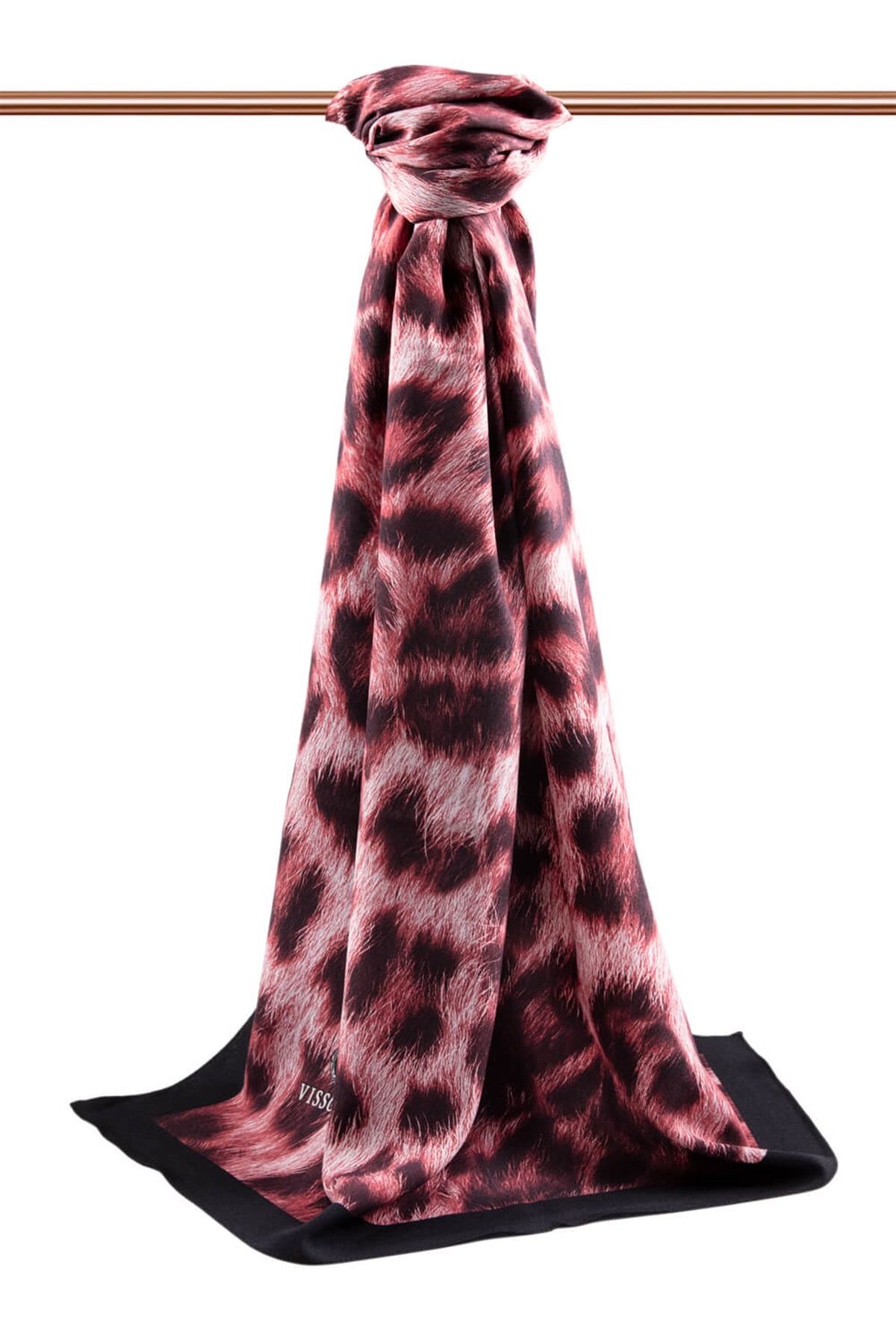 KREP LEOPAR DESENLİ BORDO - SİYAH RENKLİ 75X195 KIRIŞMAZ ŞAL