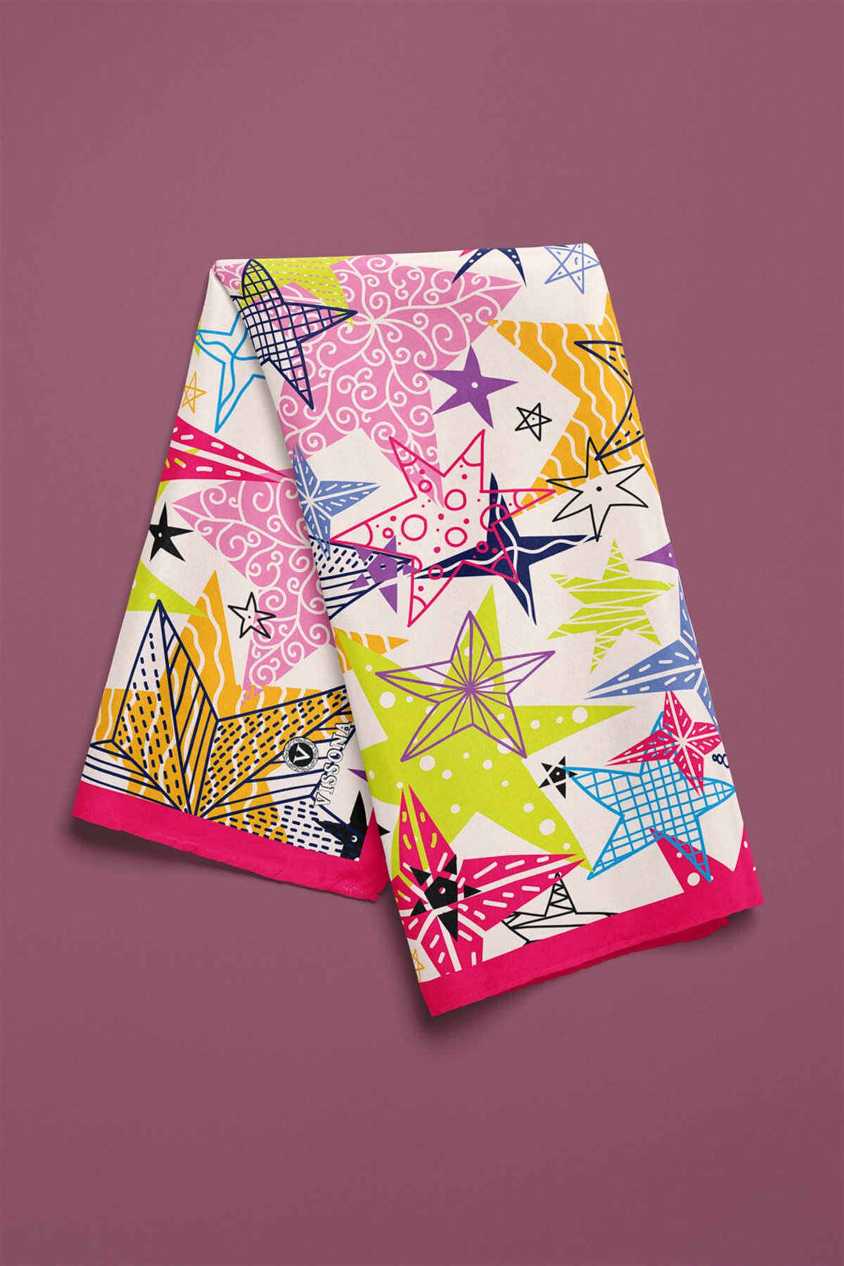 %100 İpek Renkli Yıldız Desenli Kadın Bandana