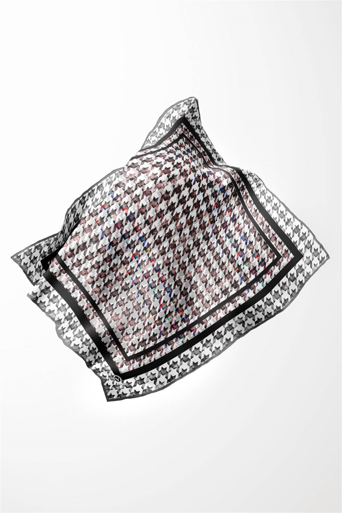 Twill Kazayağı Desenli Gri Renkli 90x90 Eşarp (İpek İçermez) Kenar Dikiş Şekli El Dikişli