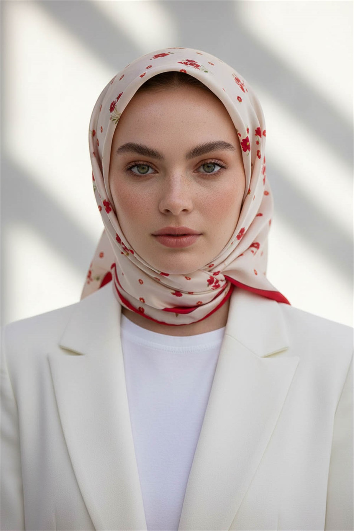 100% Twill İpek Bordürlü Çıtır Çiçek Desenli Kırmızı Renkli 90x90 Dikim Şekli : El Dikişi Eşarp