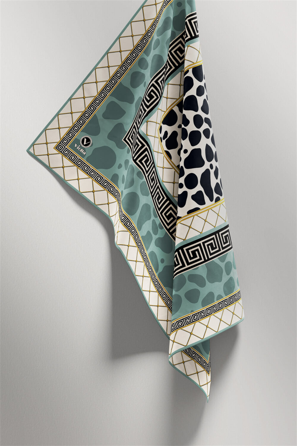 Twill Taş Desenli Mint Yeşili Renkli 90x90 Eşarp (İpek İçermez) Kenar Dikiş Şekli El Dikişli