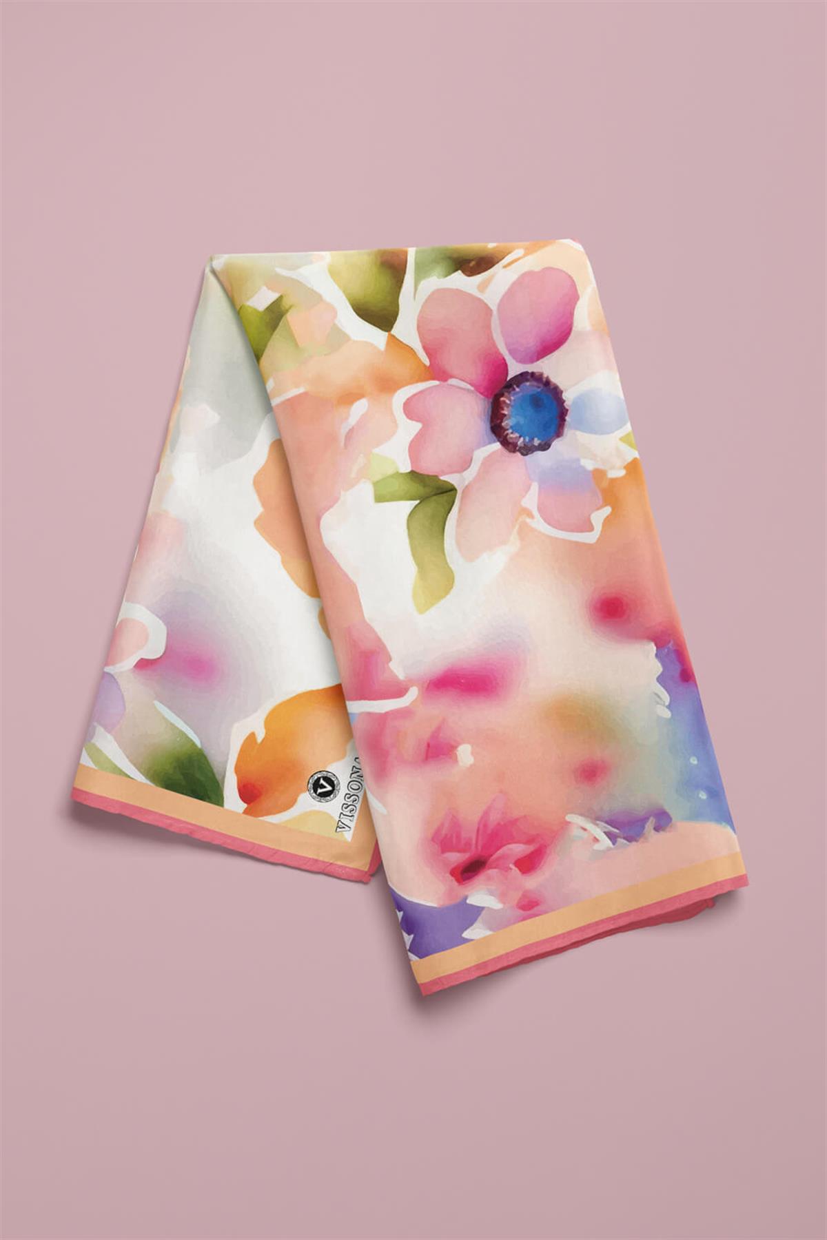 Vissona Çiçek Desenli İpek Bandana