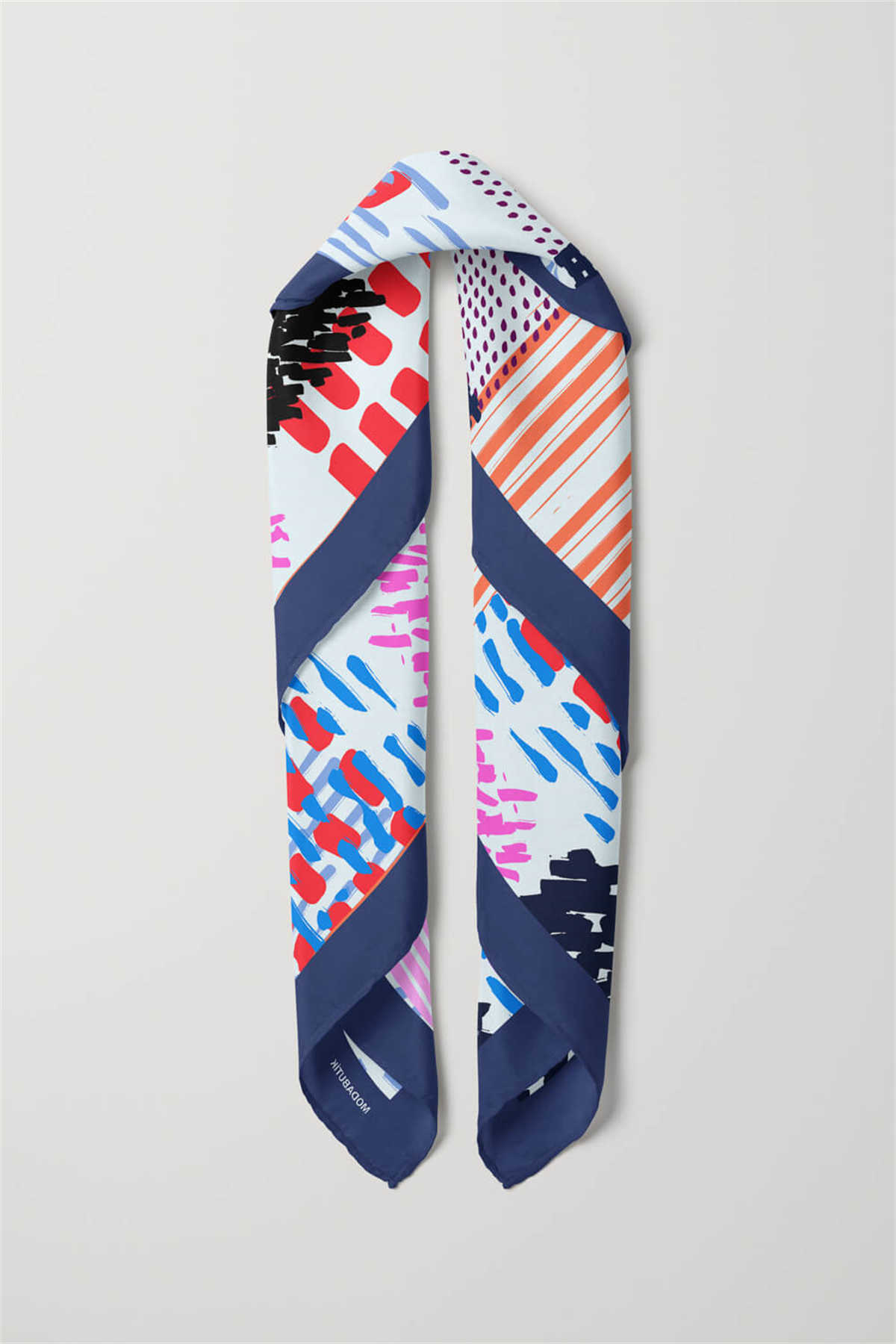 D76 Kadın Egzotik Desenli Bandana 50x50 Kırmızı Siyah DG0434-22