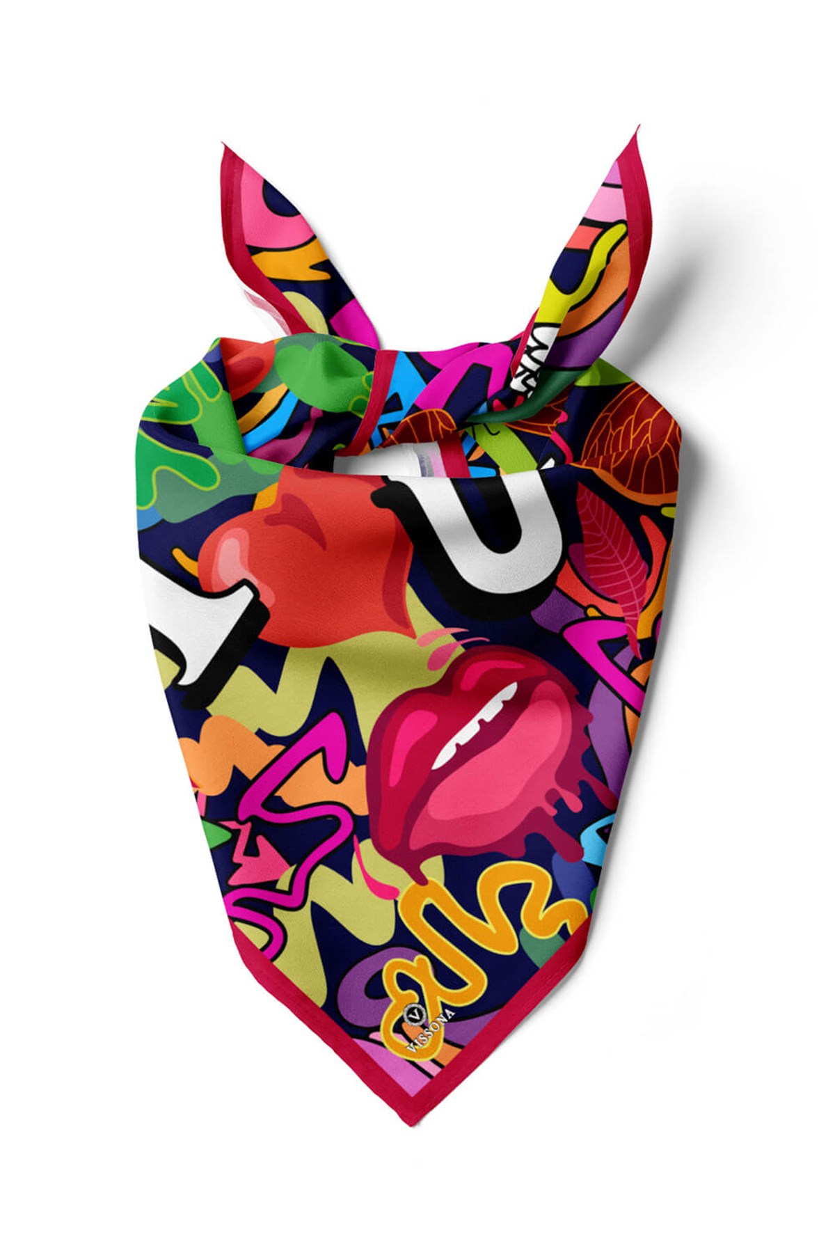 %100 İpek Grafiti Desenli Kadın Bandana