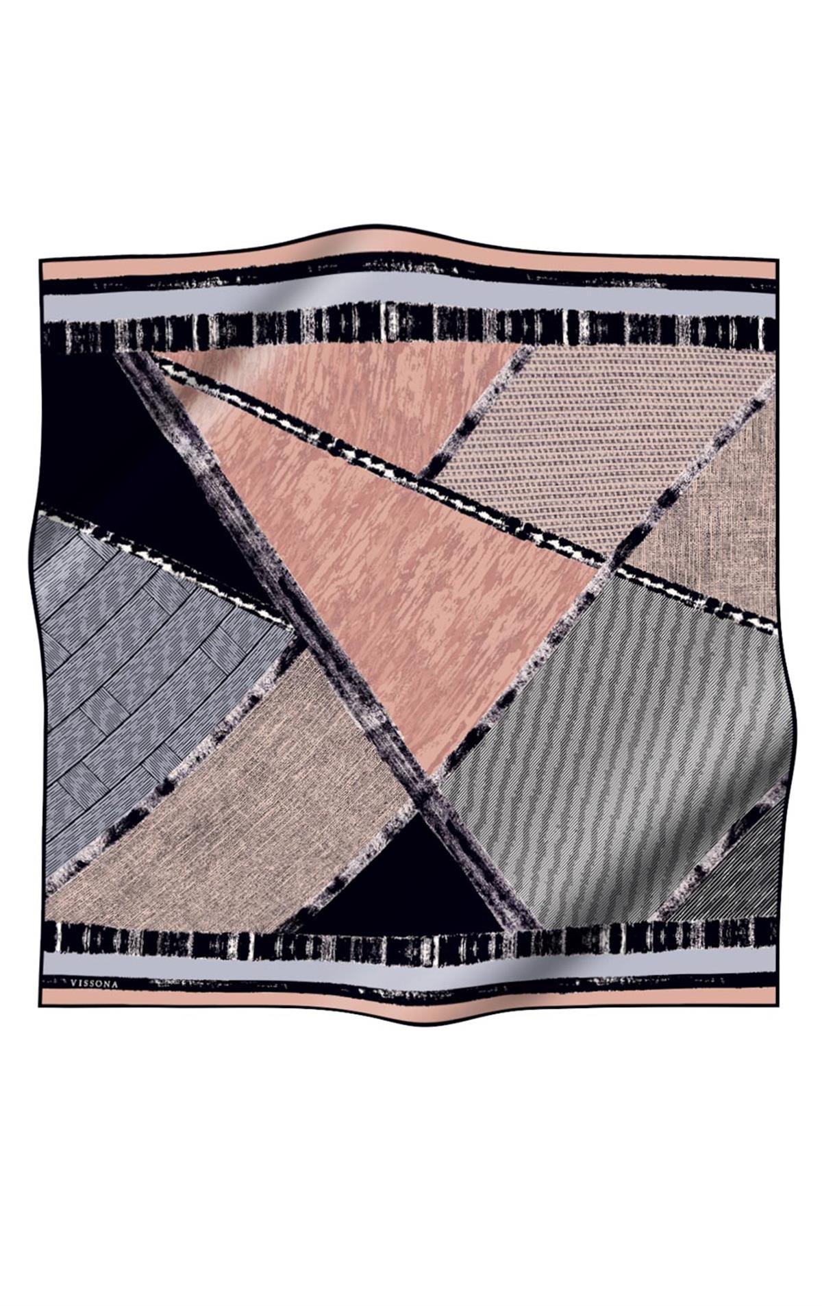 %100 Twill İpek Geometrik Desenli Somon - Bebe Mavisi Renkli 90x90 Eşarp Dikim Şekli : El Dikişi