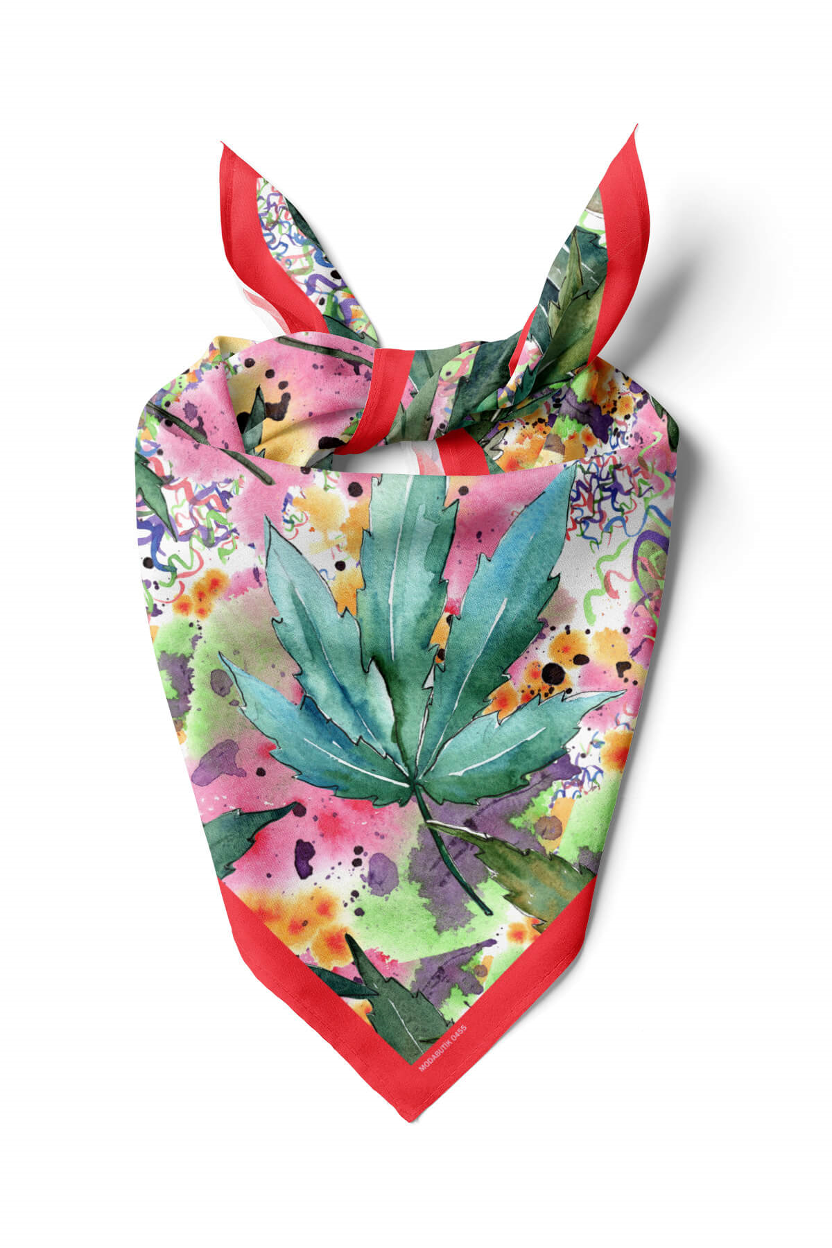 A74 Kadın Yaprak Desenli Bandana 50x50 Yeşil Pembe DG0455-22