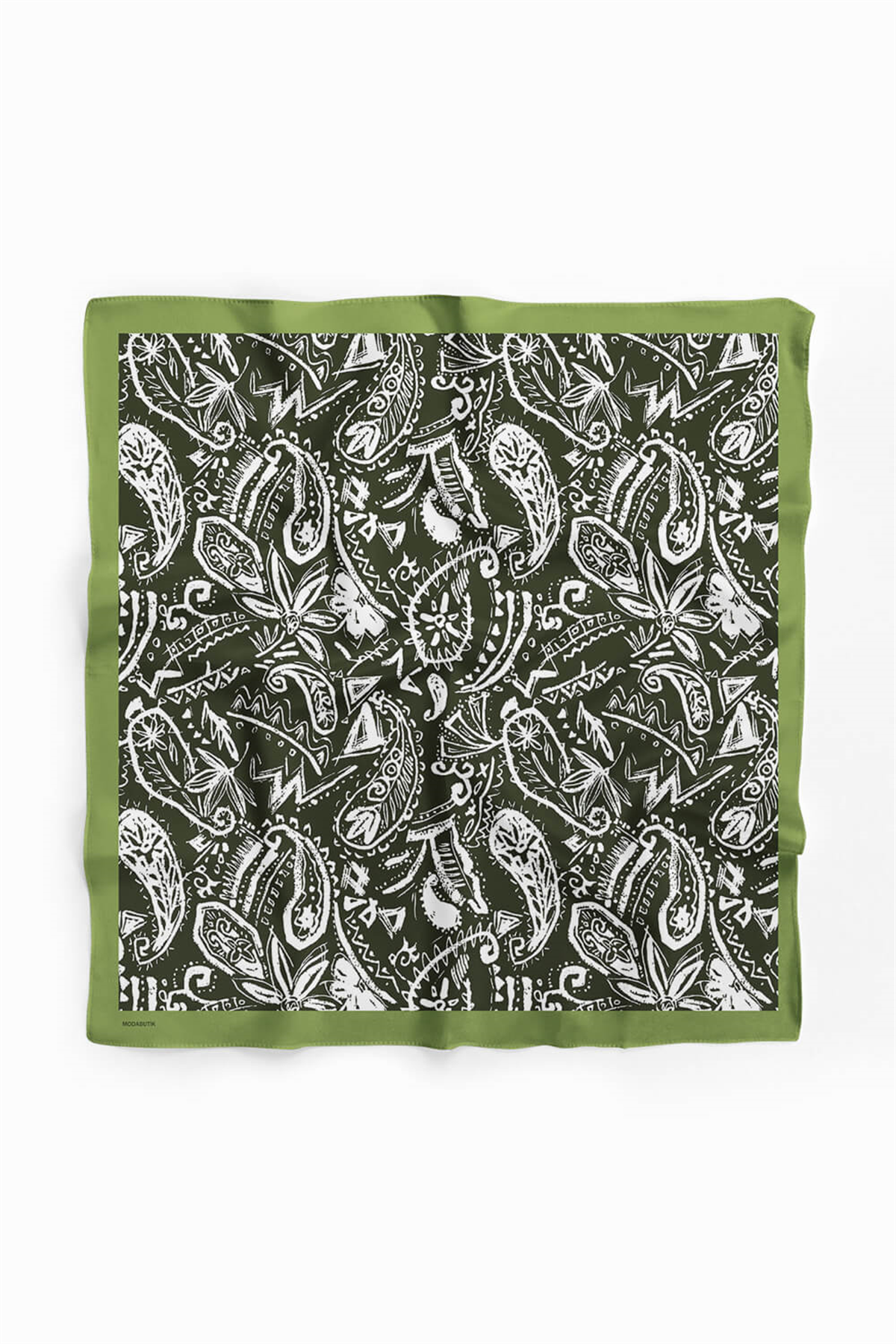 D65 Kadın Egzotik Desenli Bandana 50x50 Koyu Yeşil DG0363-22