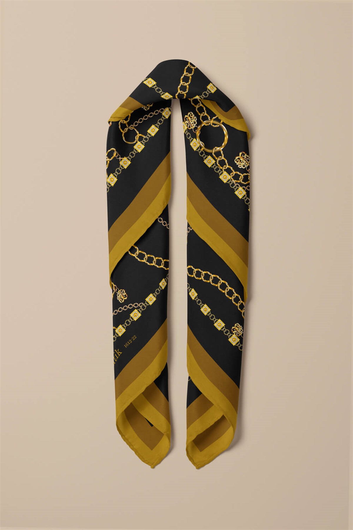 Violla H13 Kadın Siyah Sarı Zincir Desenli 50x50 Bandana