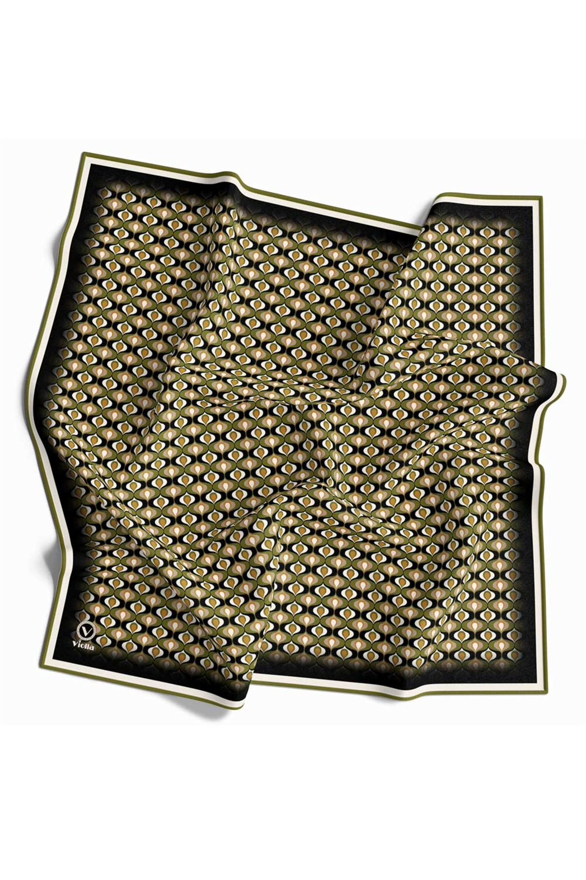 Twill Çıtır Desenli Haki Renkli 90x90 Eşarp (İpek İçermez) Kenar Dikiş Şekli El Dikişli