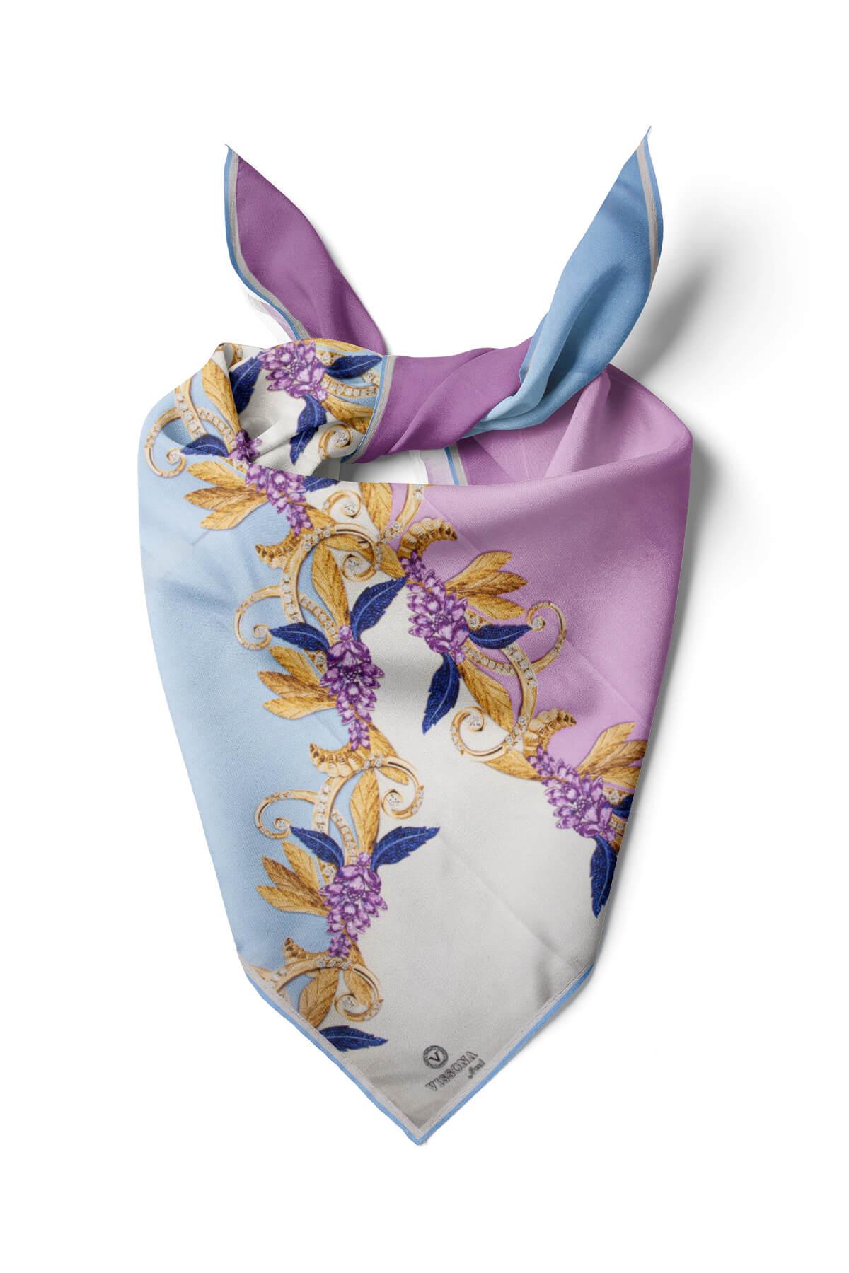 %100 İpek Kadın Desenli Bandana 80x80