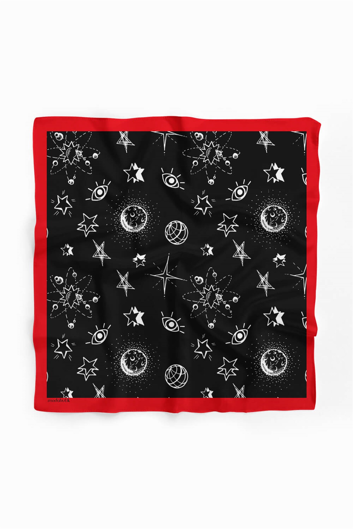 Violla A116 Kadın Yıldız Desenli Bandana 55x55 Siyah Beyaz DG0405-22