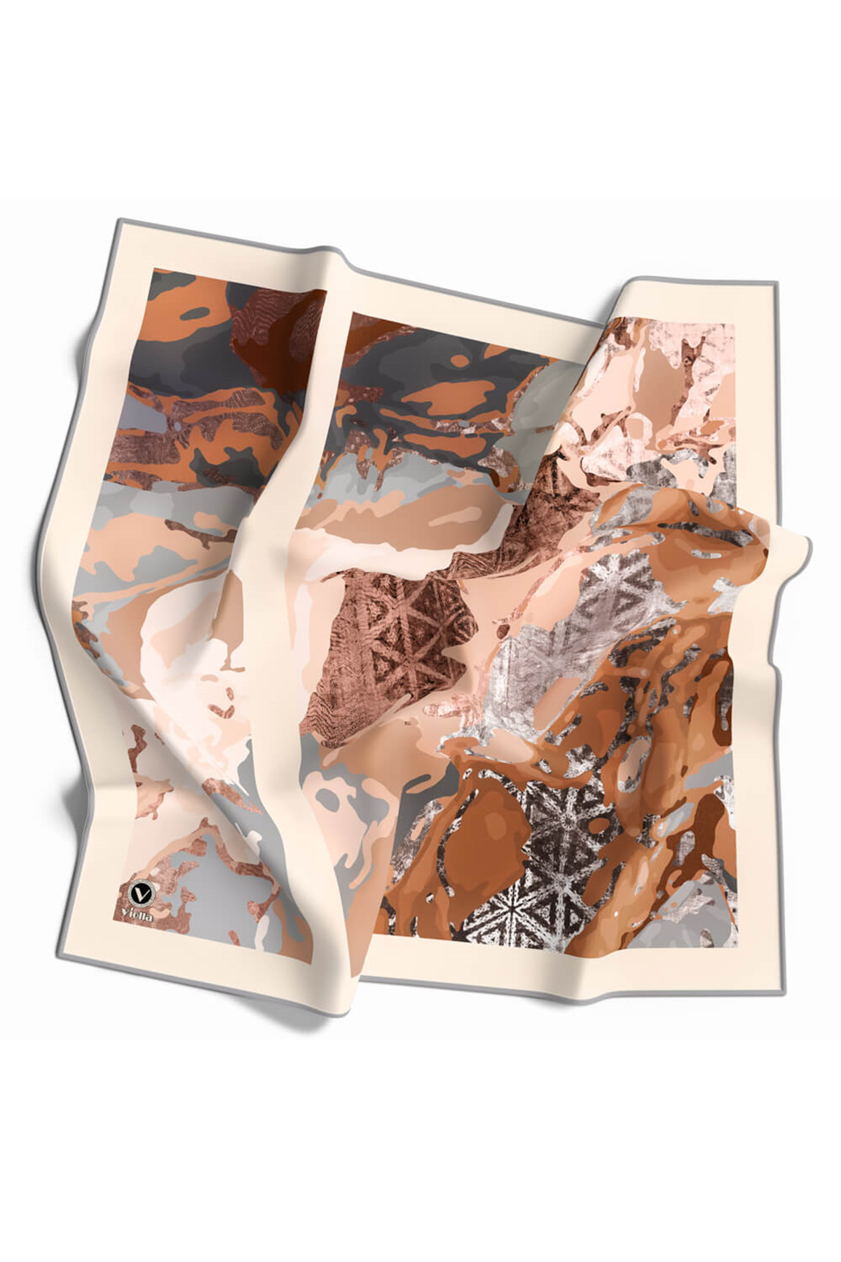 Kristal Batikli Ve Etnik Desenli Somon Renkli 90x90 Eşarp (İpek İçermez) Kenar Dikiş Şekli El Dikişli