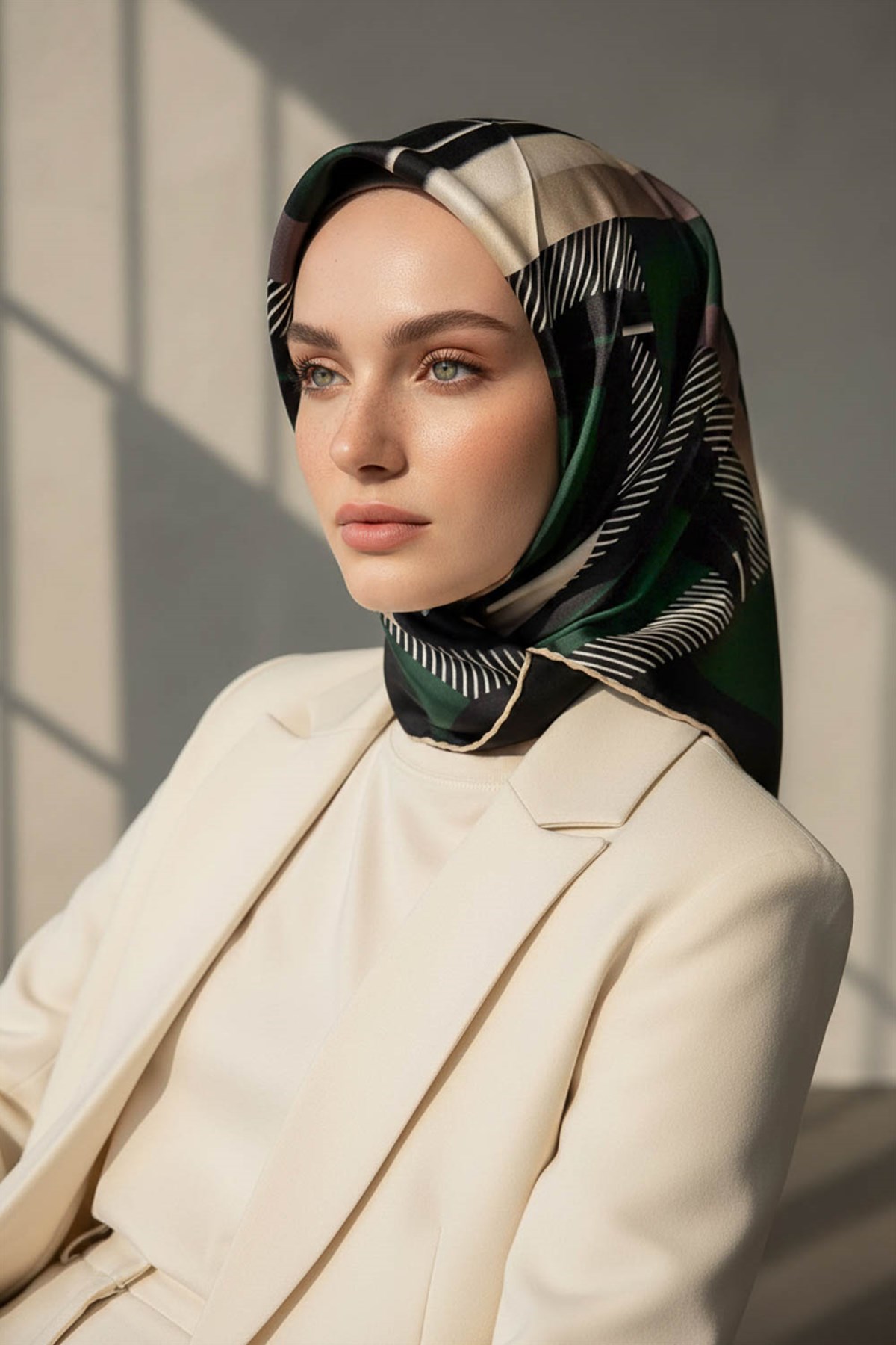 %100 Twill İpek Zebra Desenli Zümrüt Yeşili - Siyah Renkli 90x90 Eşarp Dikim Şekli : El Dikişi