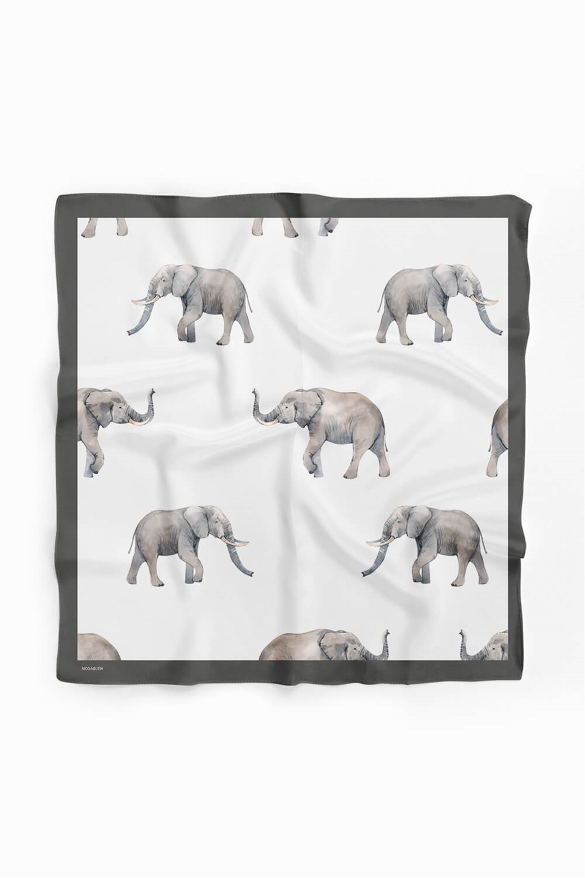 Violla Z10 Kadın Fil Desenli Bandana 50x50 Gri Beyaz DG0492-22 Snz