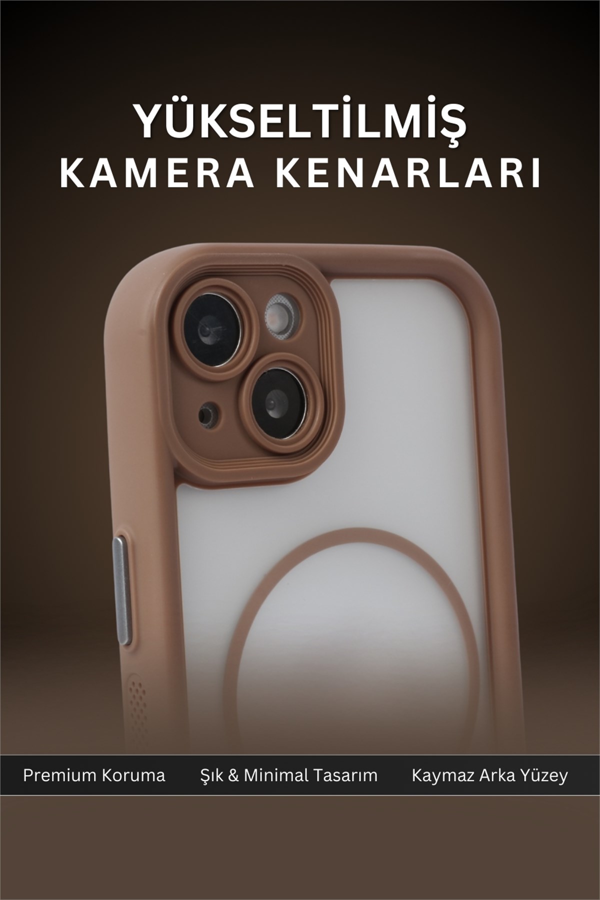 iPhone 15 Kılıf – Kamera Korumalı – MagSafe Uyumlu – Haki Renk – Mat Silikon Telefon Kılıfı