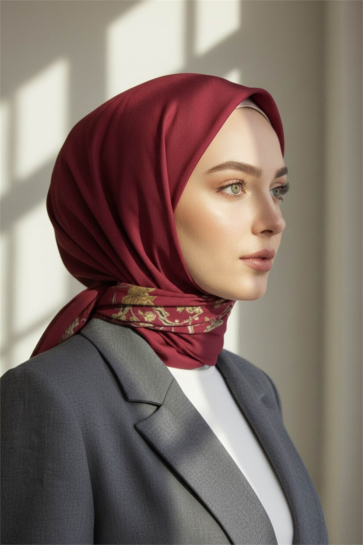 KREP NAKIŞ ÇİÇEK DESENLİ BORDO RENKLİ 75X195 KIRIŞMAZ ŞAL