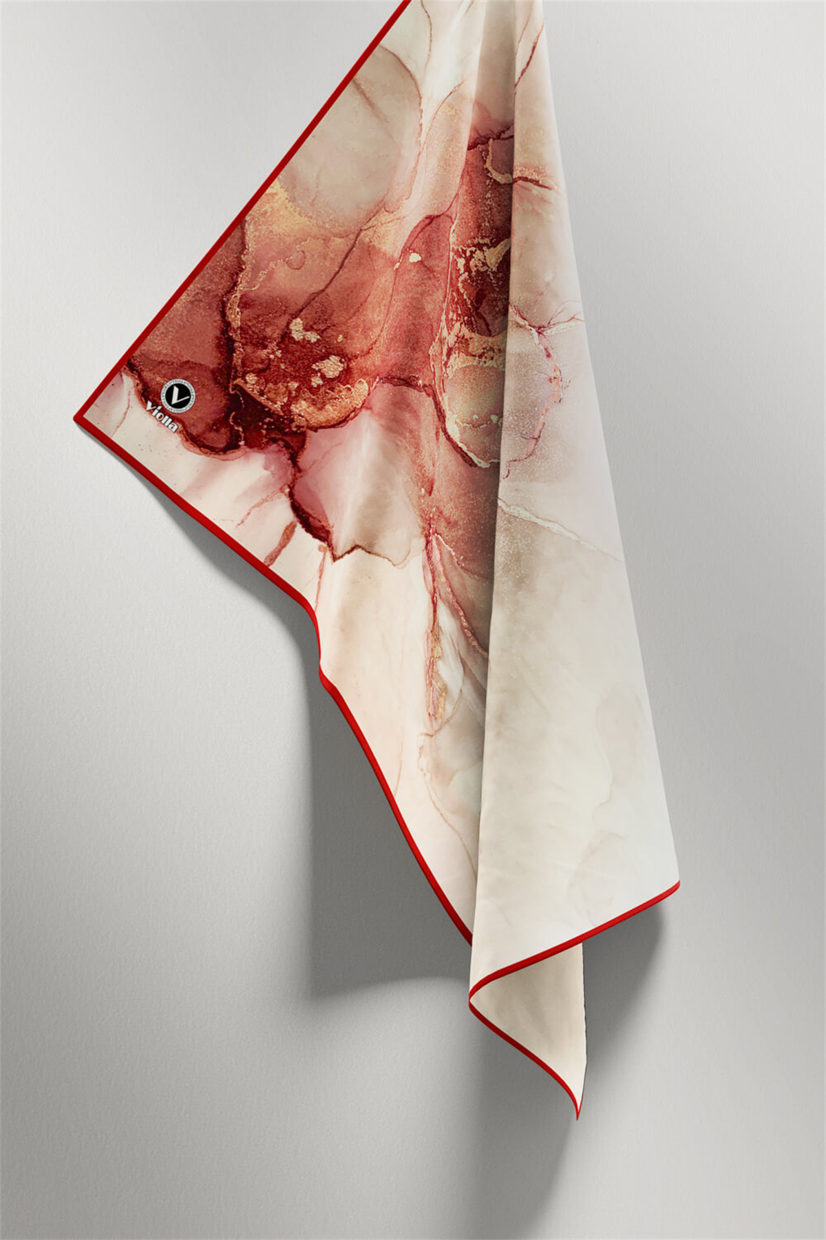 Twill Batik Desenli Kırmızı Renkli 90x90 Eşarp (İpek İçermez) Kenar Dikiş Şekli El Dikişli