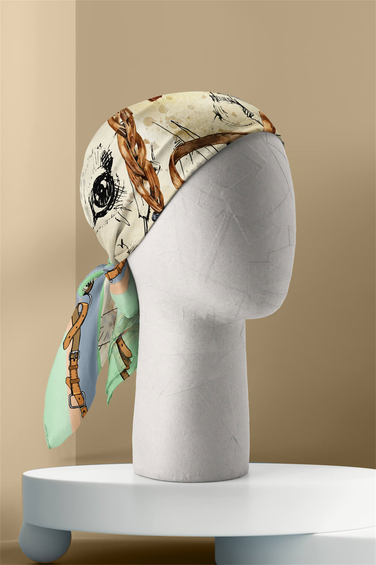 E98 HORSE WATERCOLOR VINTAGE TASARIM BANDANA