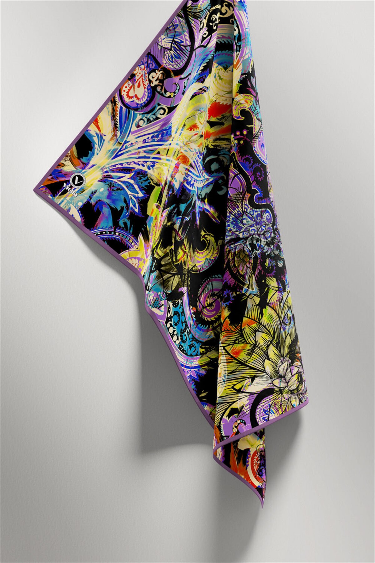Twill Şal Desenli Lila Renkli 90x90 Eşarp (İpek İçermez) Kenar Dikiş Şekli El Dikişli