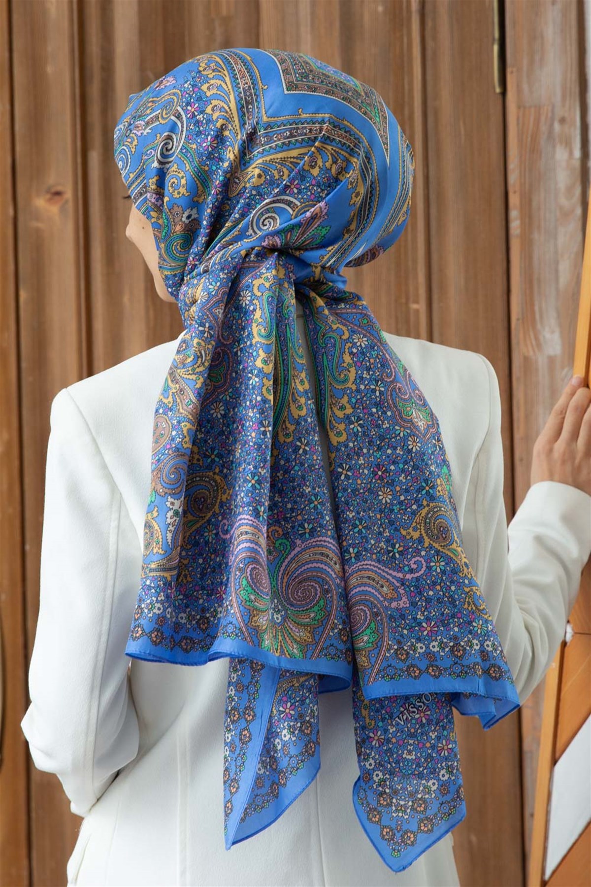 100% İpek Etro Desenli Saks - Fuşya Renkli 92x210 Şal