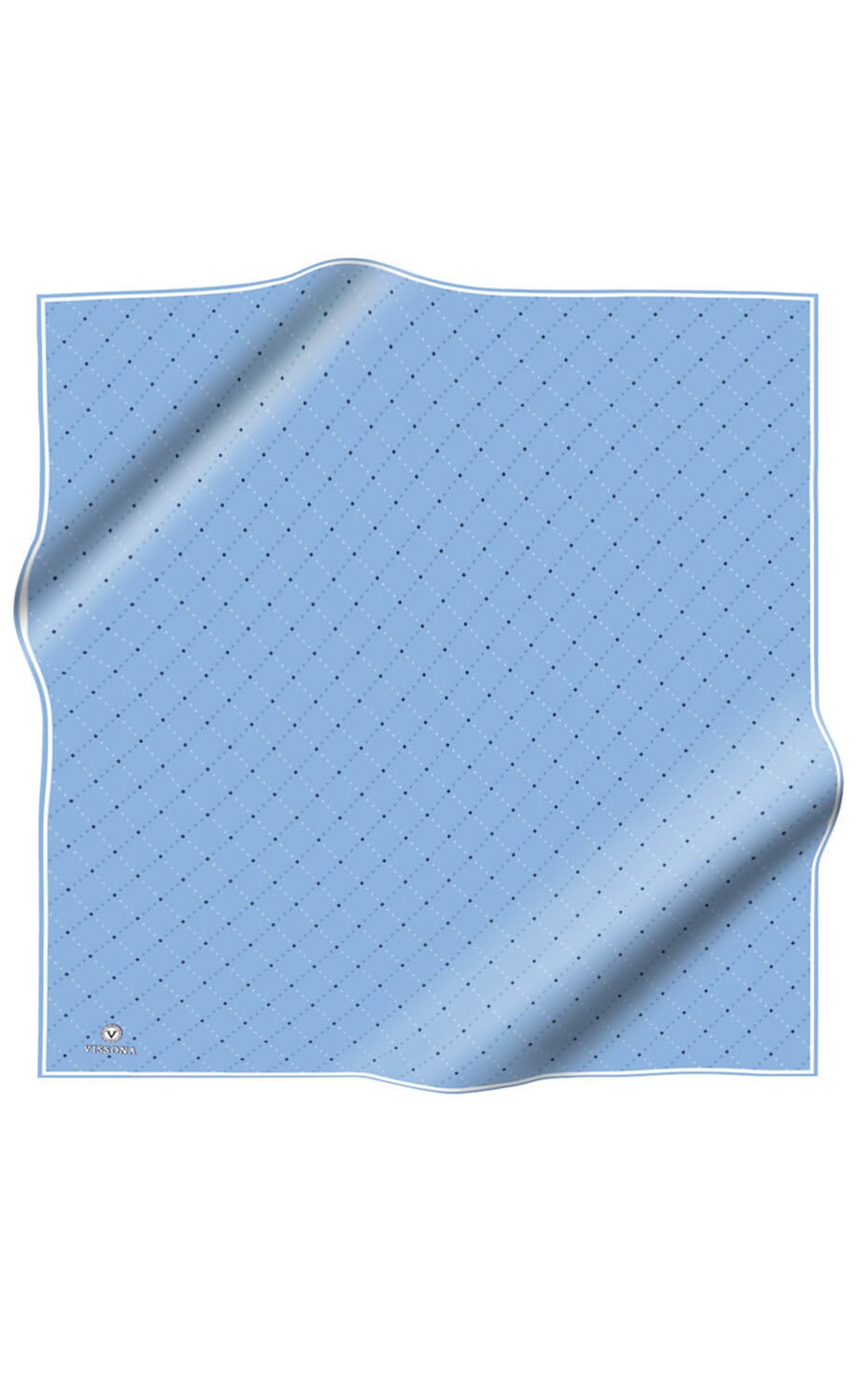 % 57 İPEK % 43 VİSKON Twill İpek Minik V Desenli Bebe Mavisi Renkli 90x90 Eşarp Dikim Şekli : El Dikişi