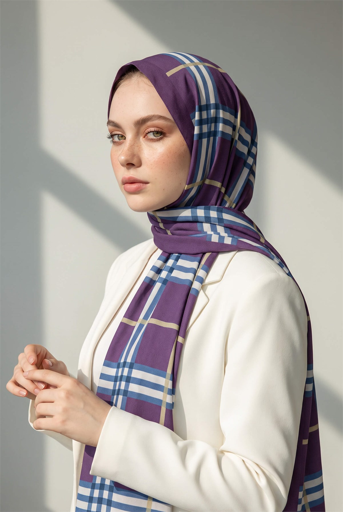 KREP EKOSE DESENLİ MÜRDÜM RENKLİ 75X195 KIRIŞMAZ ŞAL