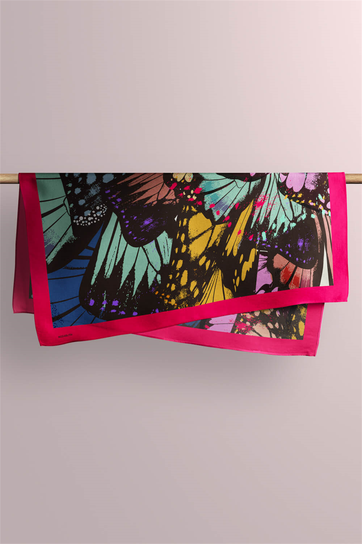 Y24 Kadın Kelebek Desenli Bandana 50x50 Turkuaz Siyah DG0399-22