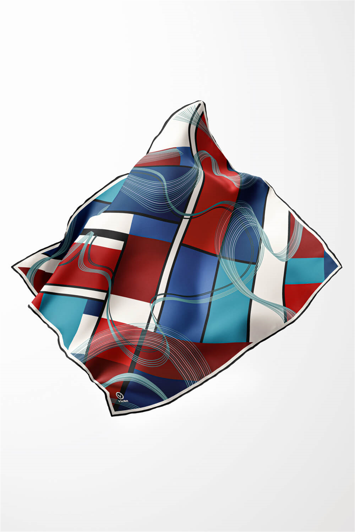 Twill Geometrik Desenli Bordo - Lacivert Renkli 90x90 Eşarp (İpek İçermez) Dikim Şekli : El Dikişi