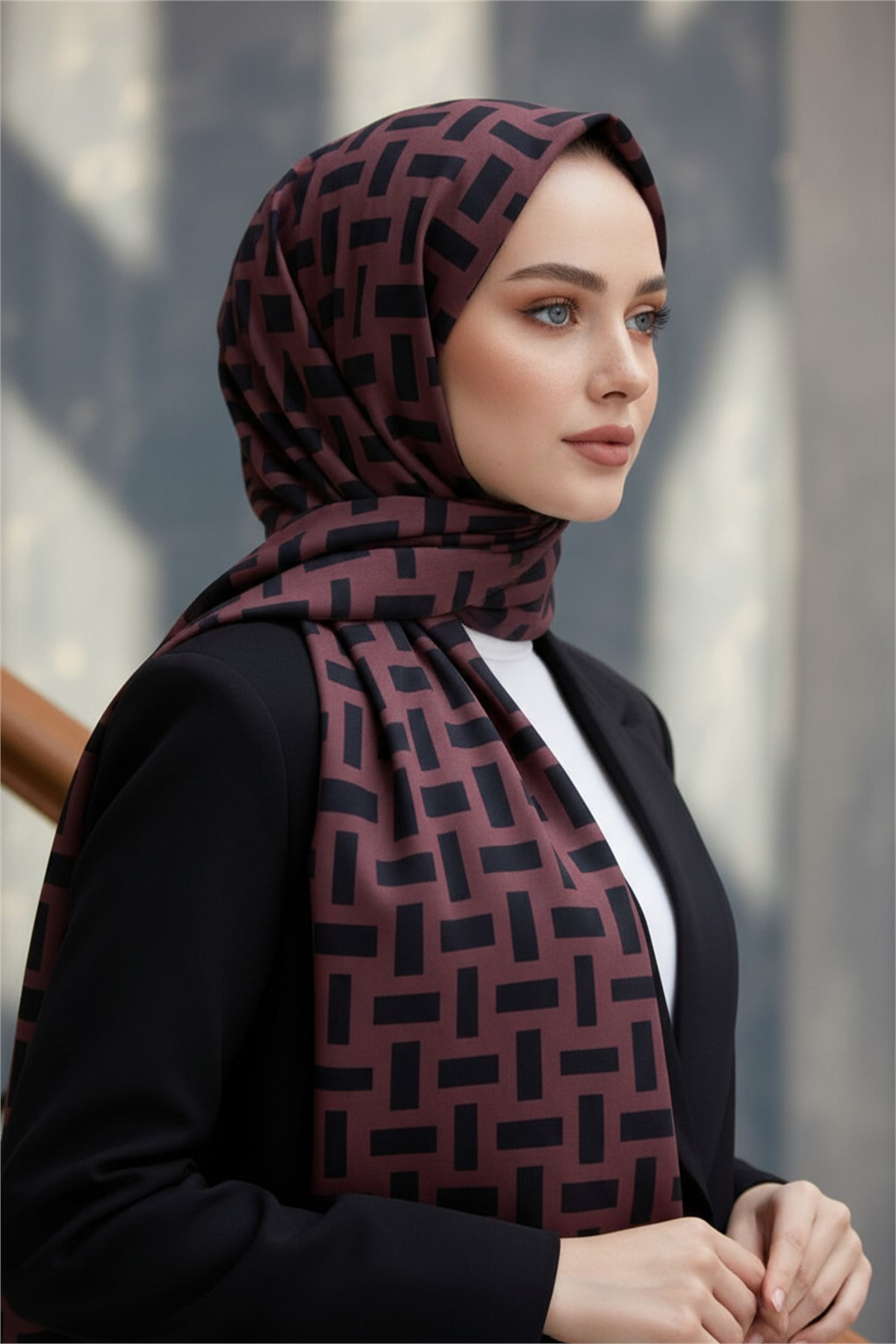 KREP KARELİ DESENLİ GÜL KURUSU RENKLİ 75X195 KIRIŞMAZ ŞAL