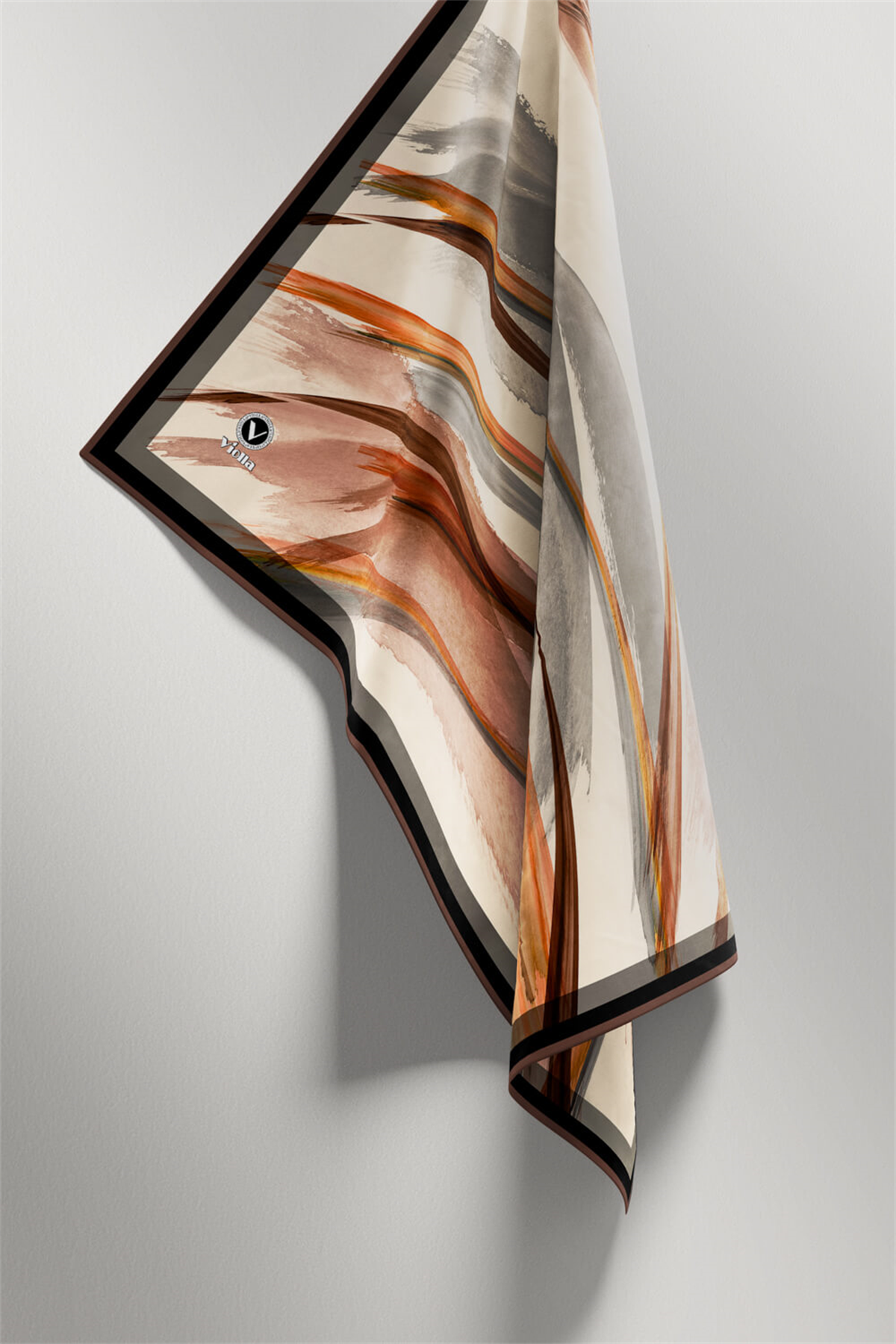 Twill Fırça Desenli Sütlükahve - Gri Renkli 90x90 Eşarp (İpek İçermez) Kenar Dikiş Şekli El Dikişli
