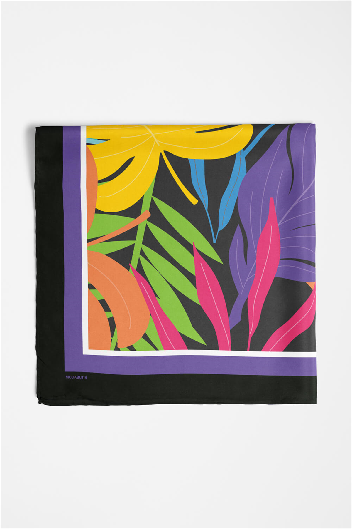 C78 Kadın Mavi Yaprak Desenli 50x50 Bandana HYL DG01692-22