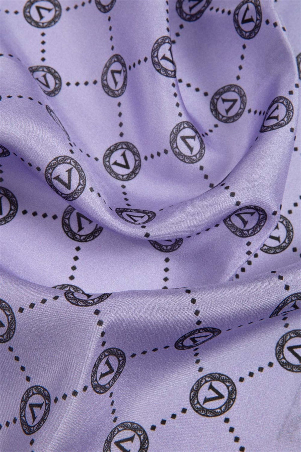 % 100 İpek V Logo Desenli Lila Renkli 90x210 Şal