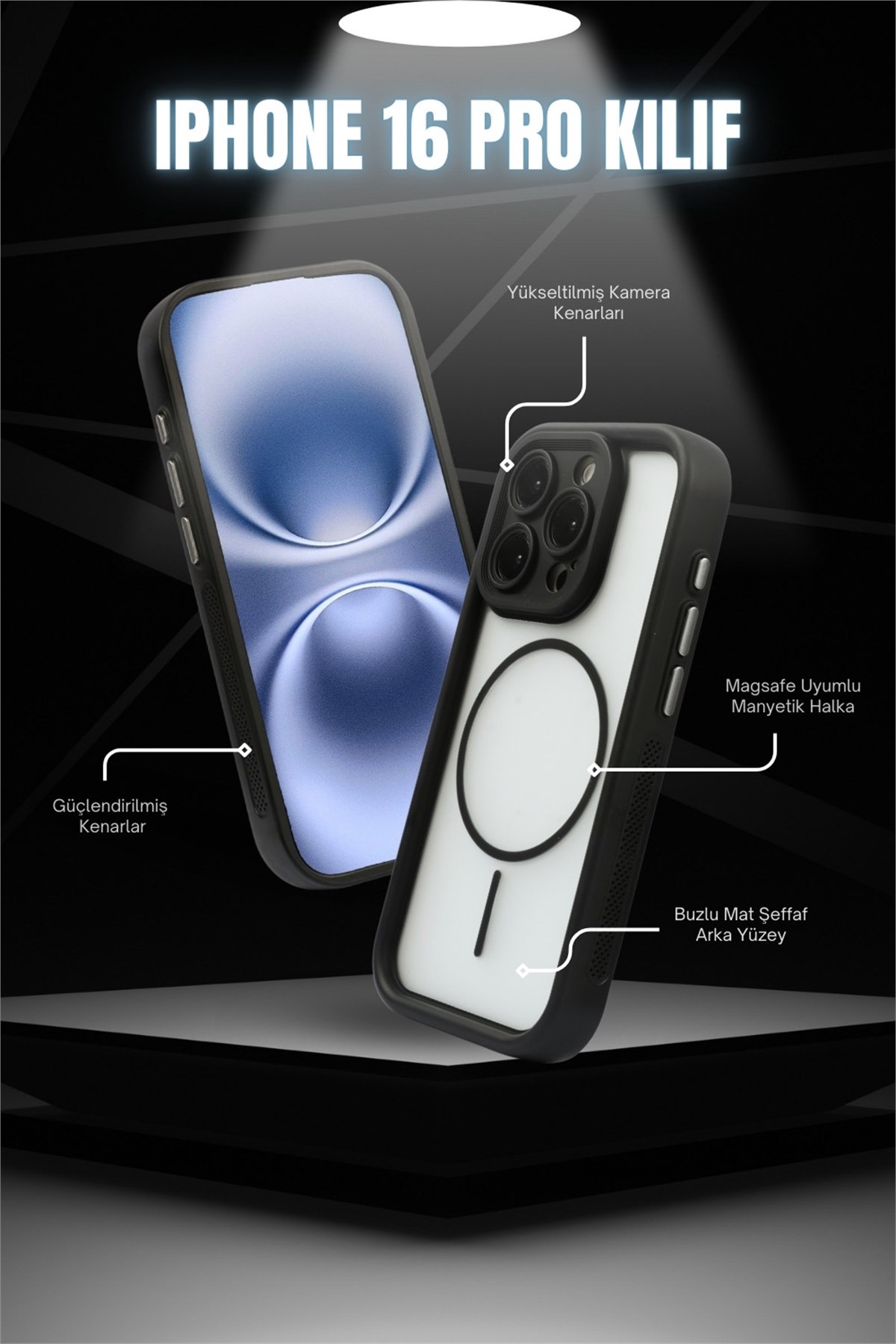 iPhone 16 Pro Kılıf – Kamera Korumalı – MagSafe Uyumlu – Siyah Renk – Mat Silikon Telefon Kılıfı