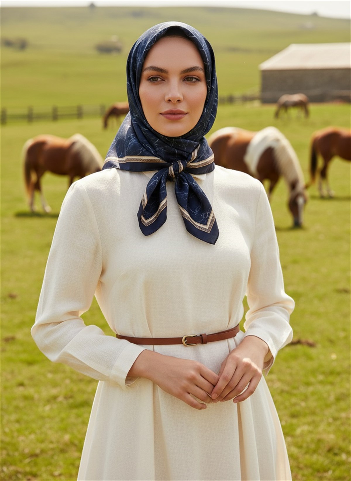 %100 Twill İpek Mermer Desenli Lacivert Renkli 90x90 Eşarp Dikim Şekli : El Dikişi