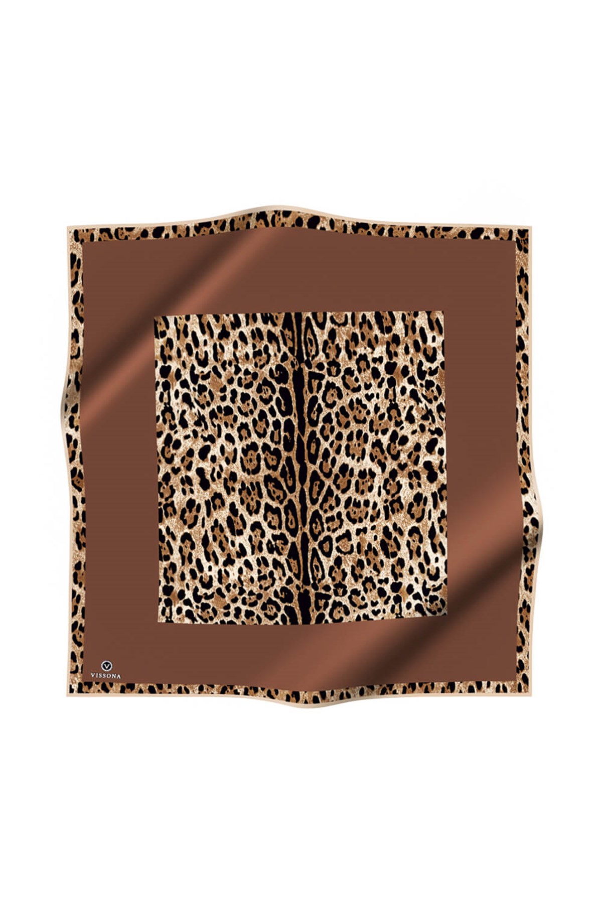 %100 Twill İpek Leopar Desenli Sütlü Kahve Renkli 90x90 Eşarp Dikim Şekli : El Dikişi