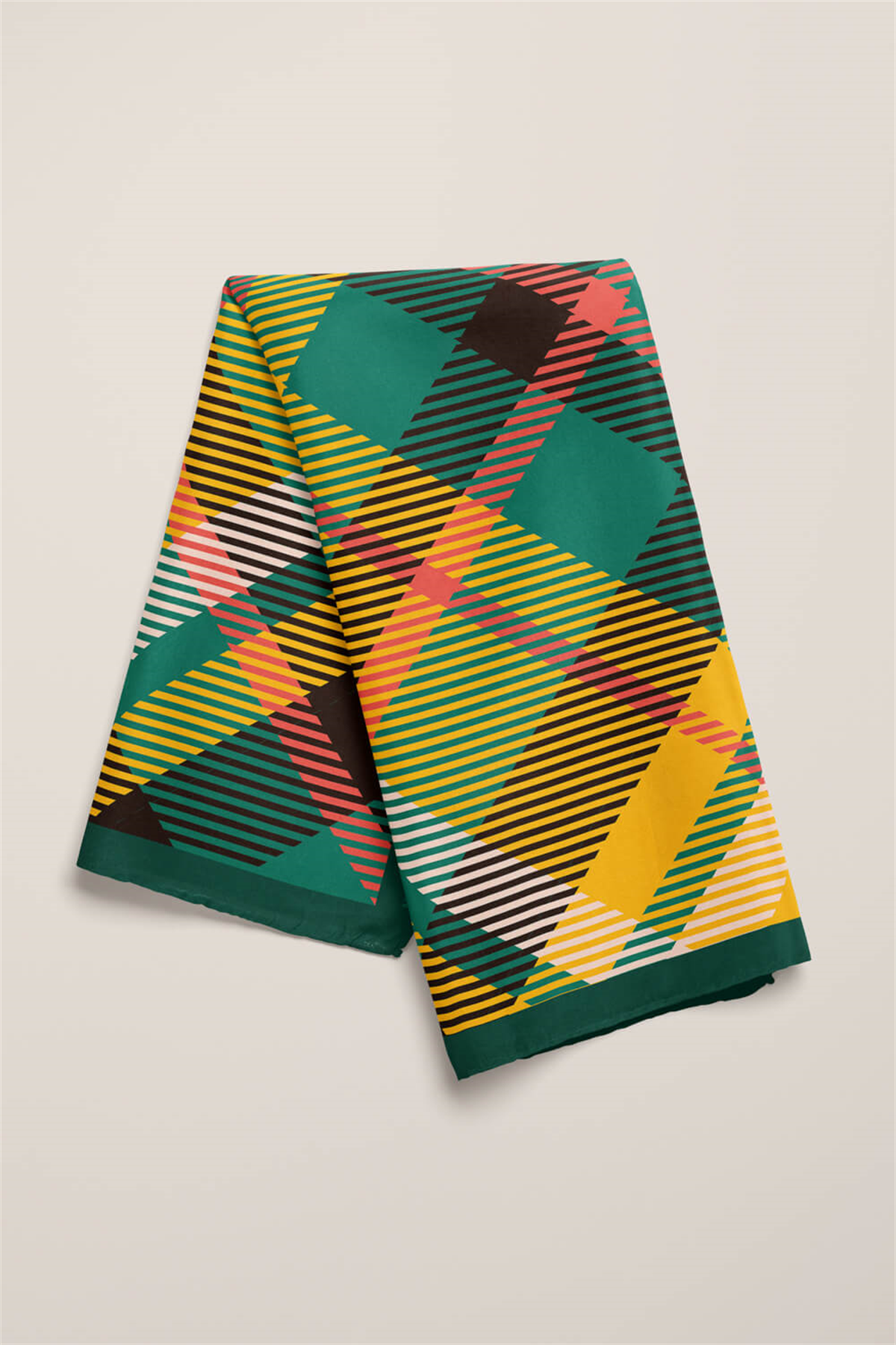 D80 Kadın Ekose Desenli Bandana 50x50 Yeşil Sarı DG0200-22