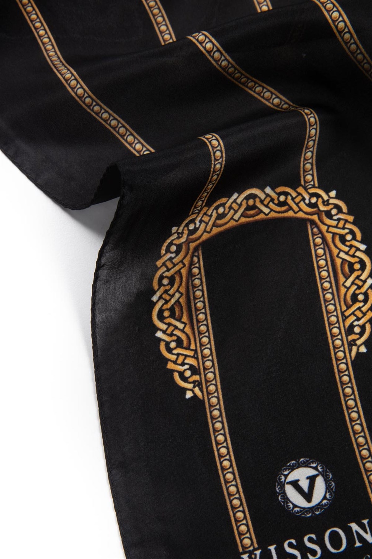 100% İPEK KEMER DESENLİ SİYAH - GOLD RENKLİ ŞAL