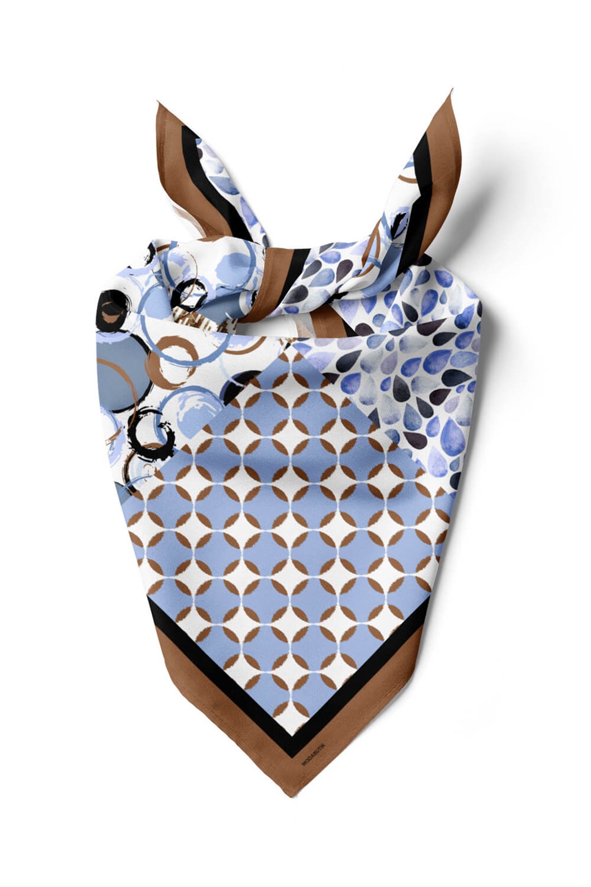 Violla E39 Kadın Etnik Patchwork Desenli Bandana 50x50 Mavi DG0204-22