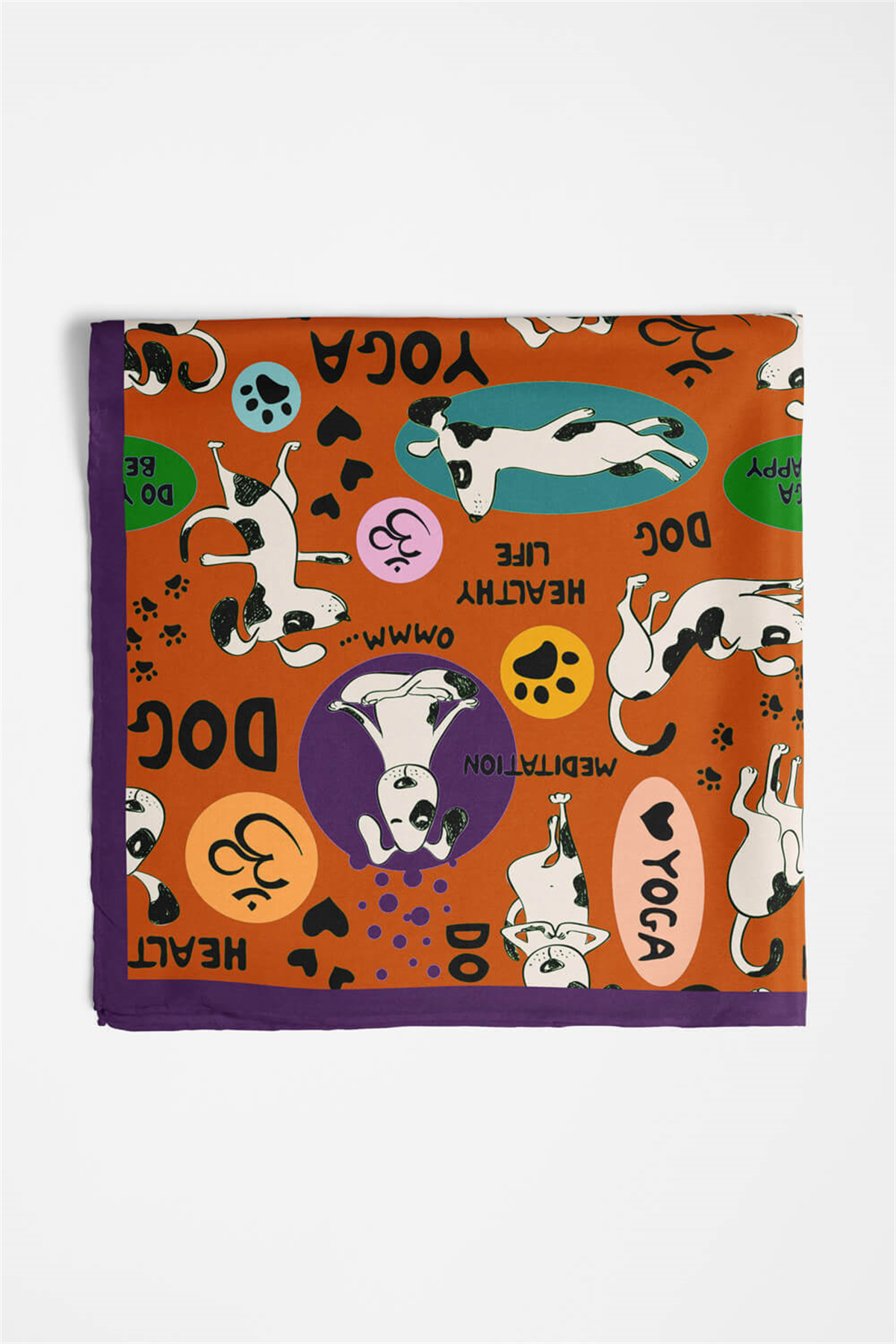 %100 İPEK YOGA KÖPEK DESENLİ KADIN BANDANA 50X50