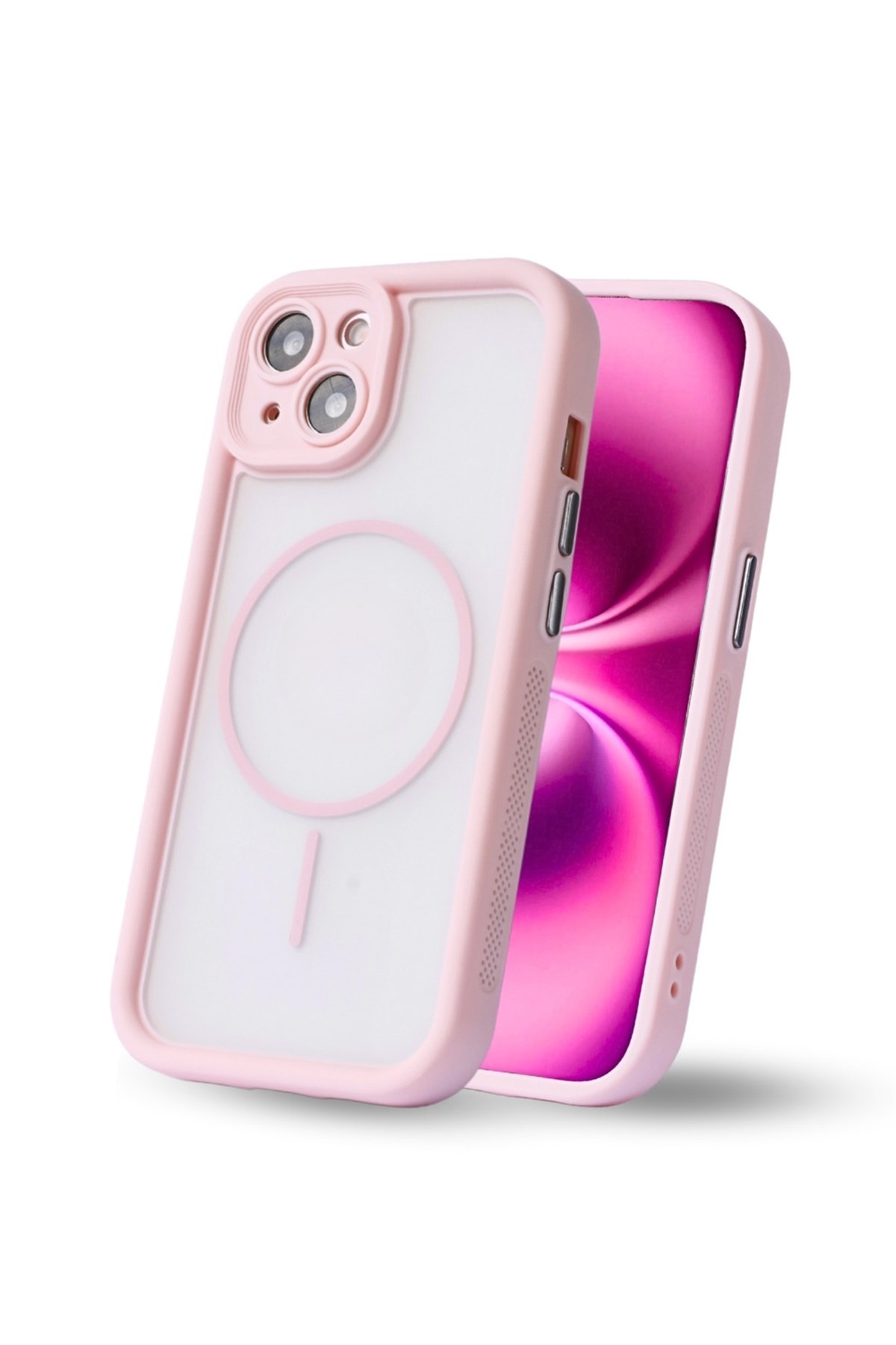 iPhone 13 Kılıf – Kamera Korumalı – MagSafe Uyumlu – Pembe Renk – Mat Silikon Telefon Kılıfı