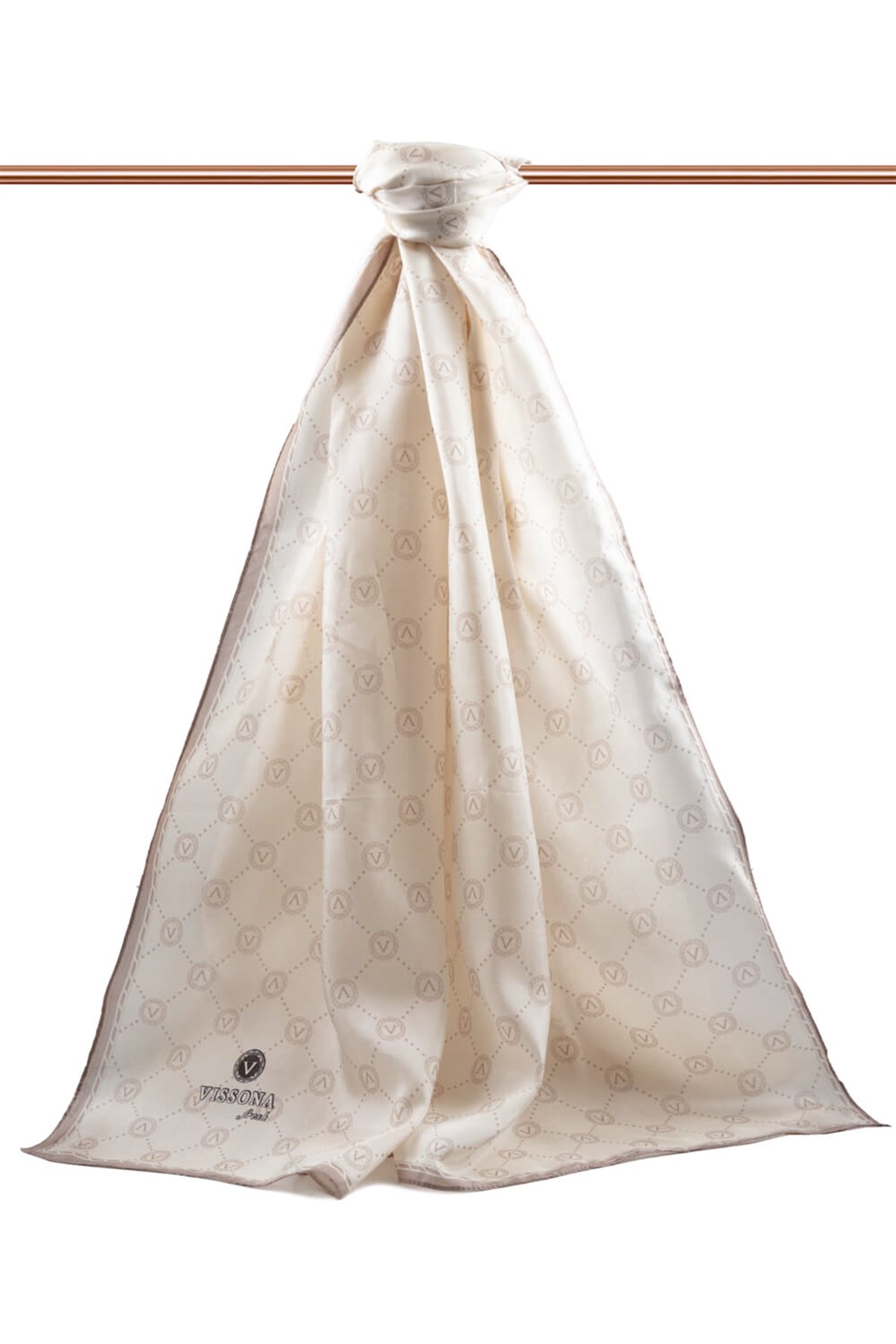 % 100 İpek V Logo Desenli Bej Renkli 90x210 Şal