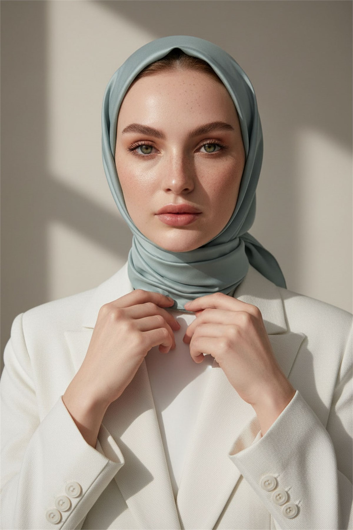 Viskon Twill İpek Eşarp 90x90 Küf Yeşili Düz Renk Az Hatalı El Dikişli Kadın Eşarp