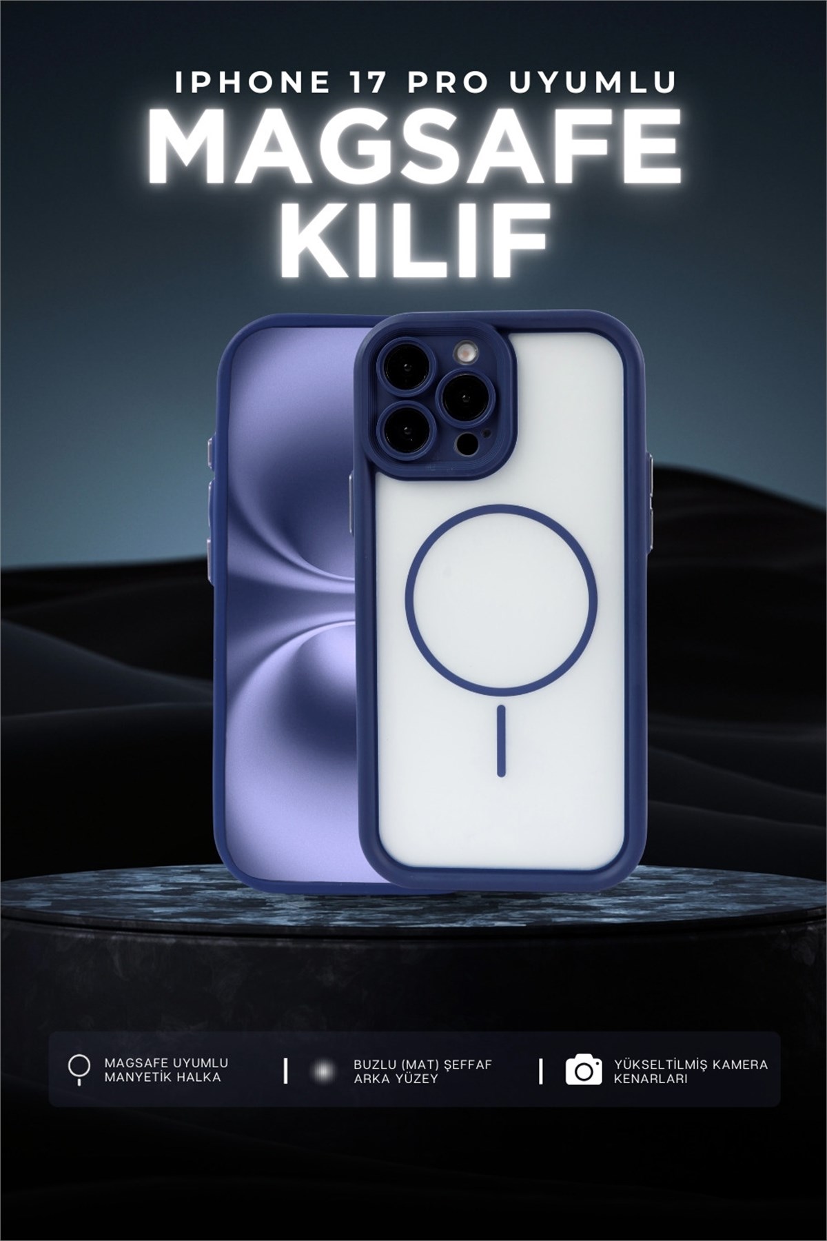 iPhone 15 Pro Max Kılıf – Kamera Korumalı – MagSafe Uyumlu – Lacivert Renk – Mat Silikon Telefon Kılıfı
